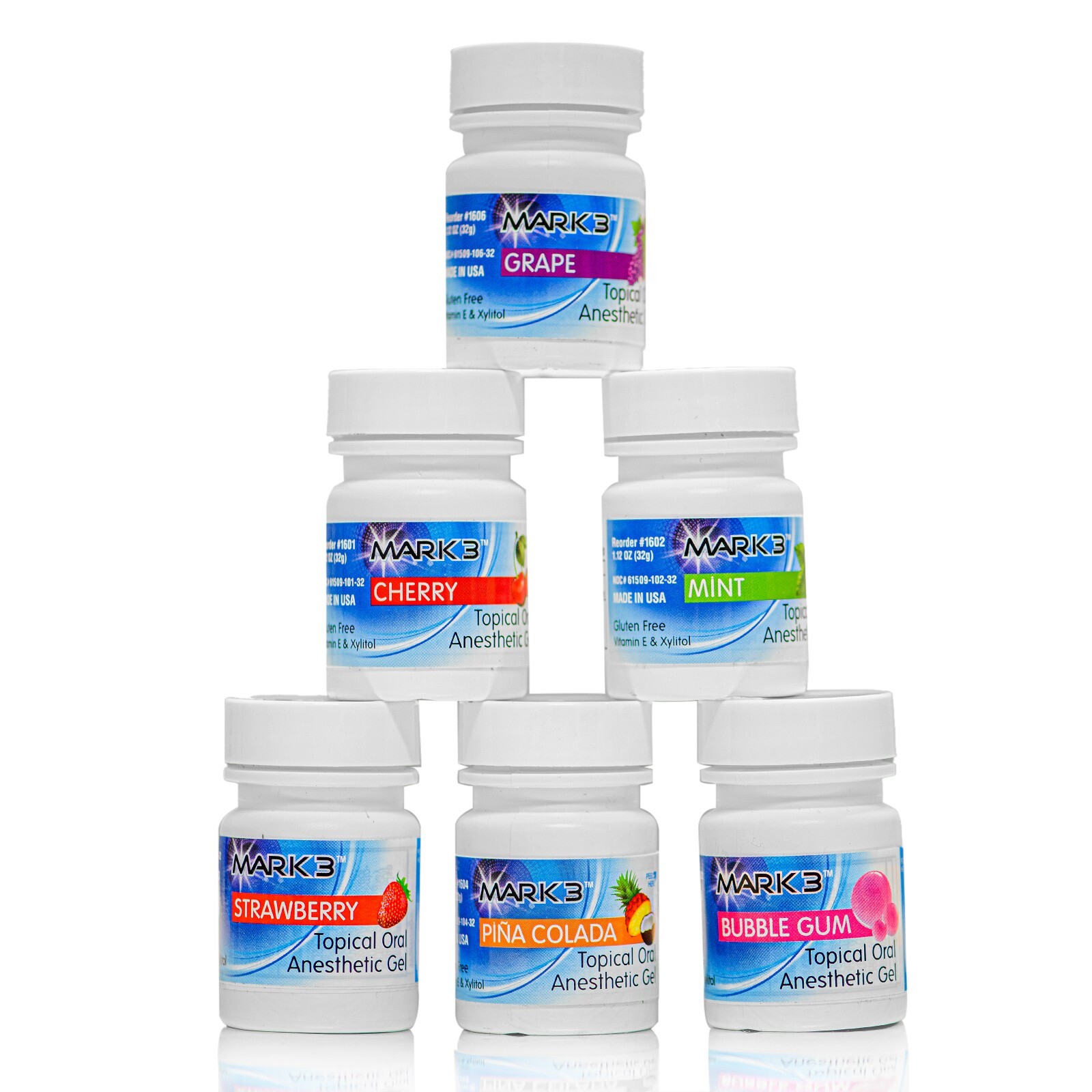 6 Bottles Mark3 Dental Topical Anesthetic Gel 20% Benzocaine 1OZ Jar Made in USA
