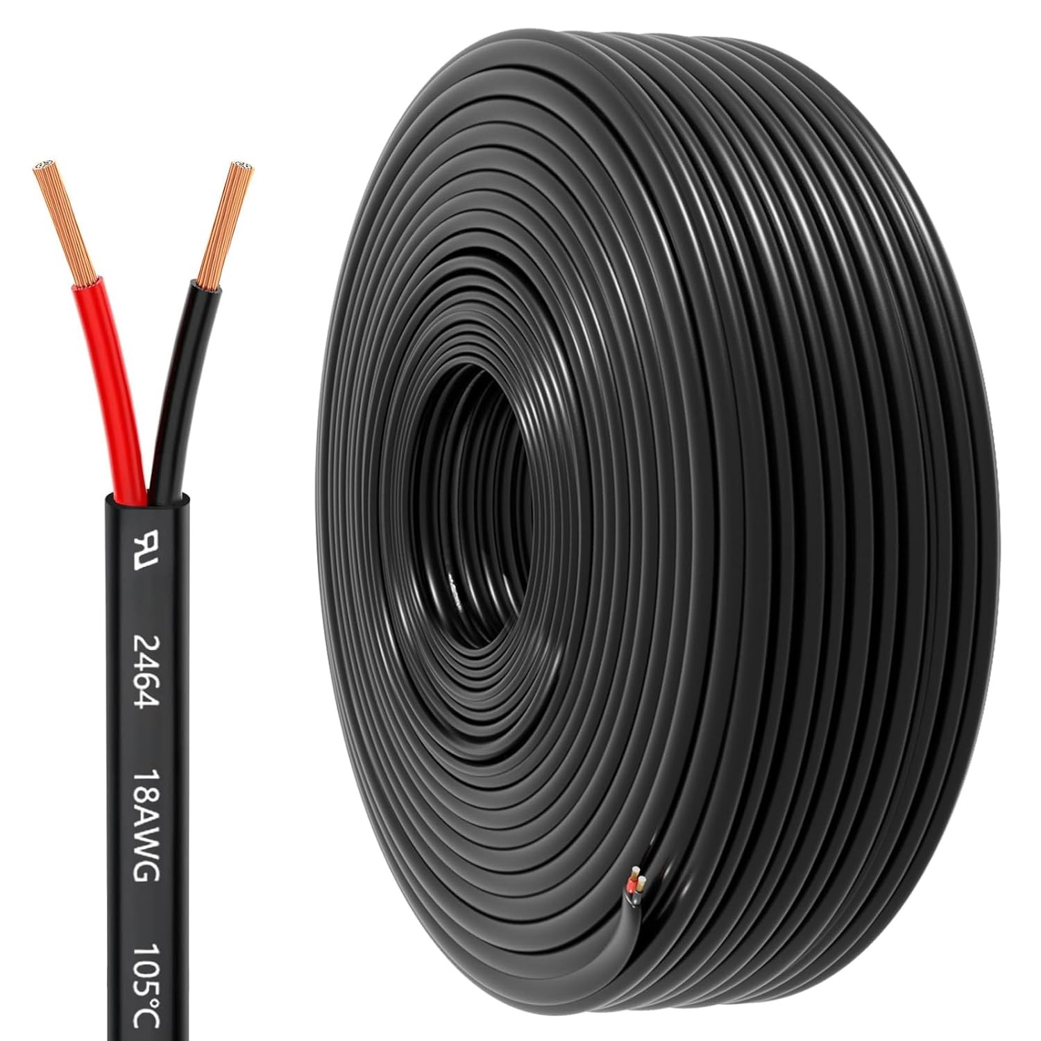 18 Gauge AWG 2 Conductor Electrical Wire 0.82mm PVC Insulated 12V/24V DC Wire