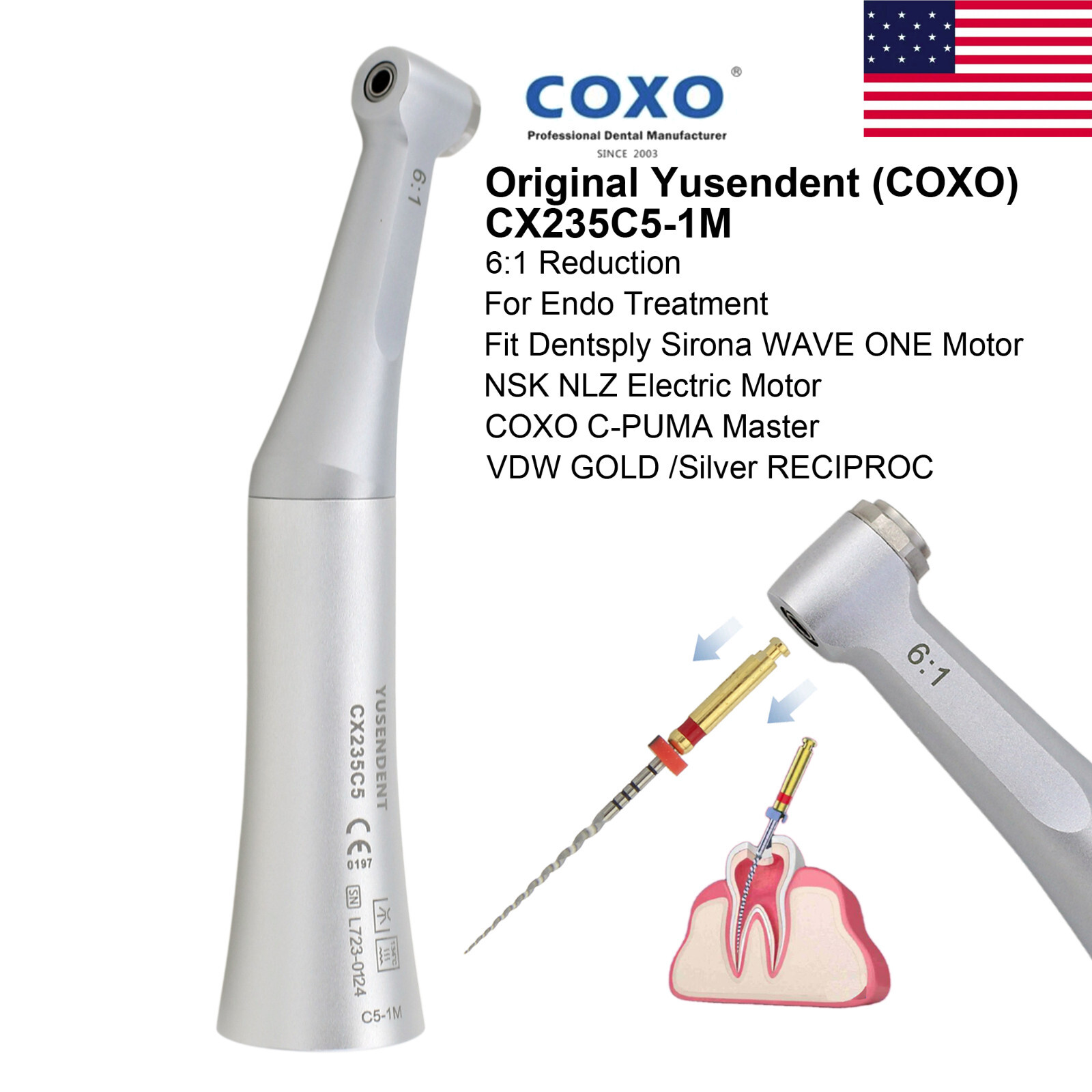 Dental Endo Handpiece 10:1 Reciprocating 6:1 8:1 4:1 Contra Angle fit Dentsply