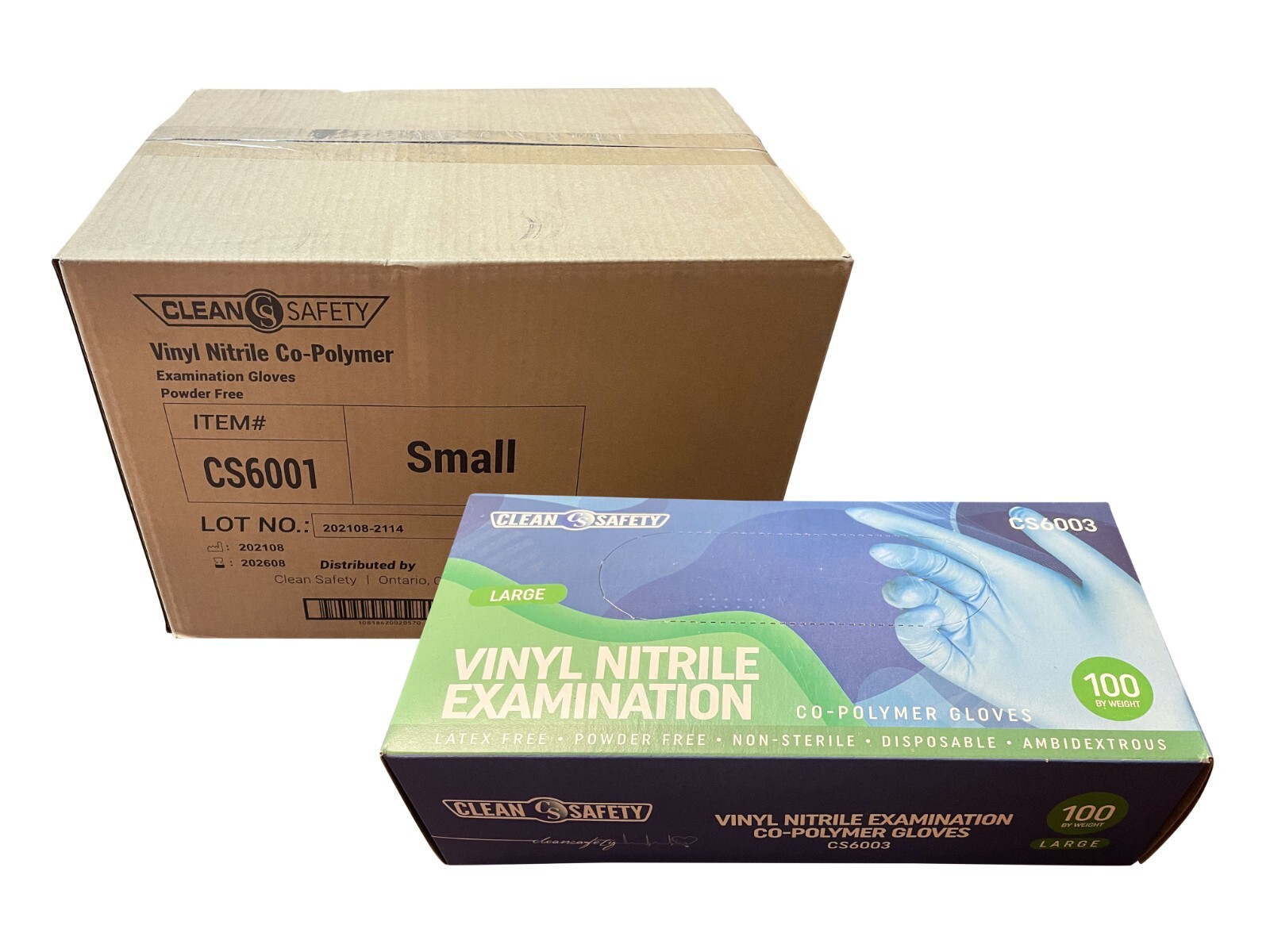 Clean safety CS6003 Vinyl Co-Polymer Powder Free Gloves, Case of 1000 Gloves