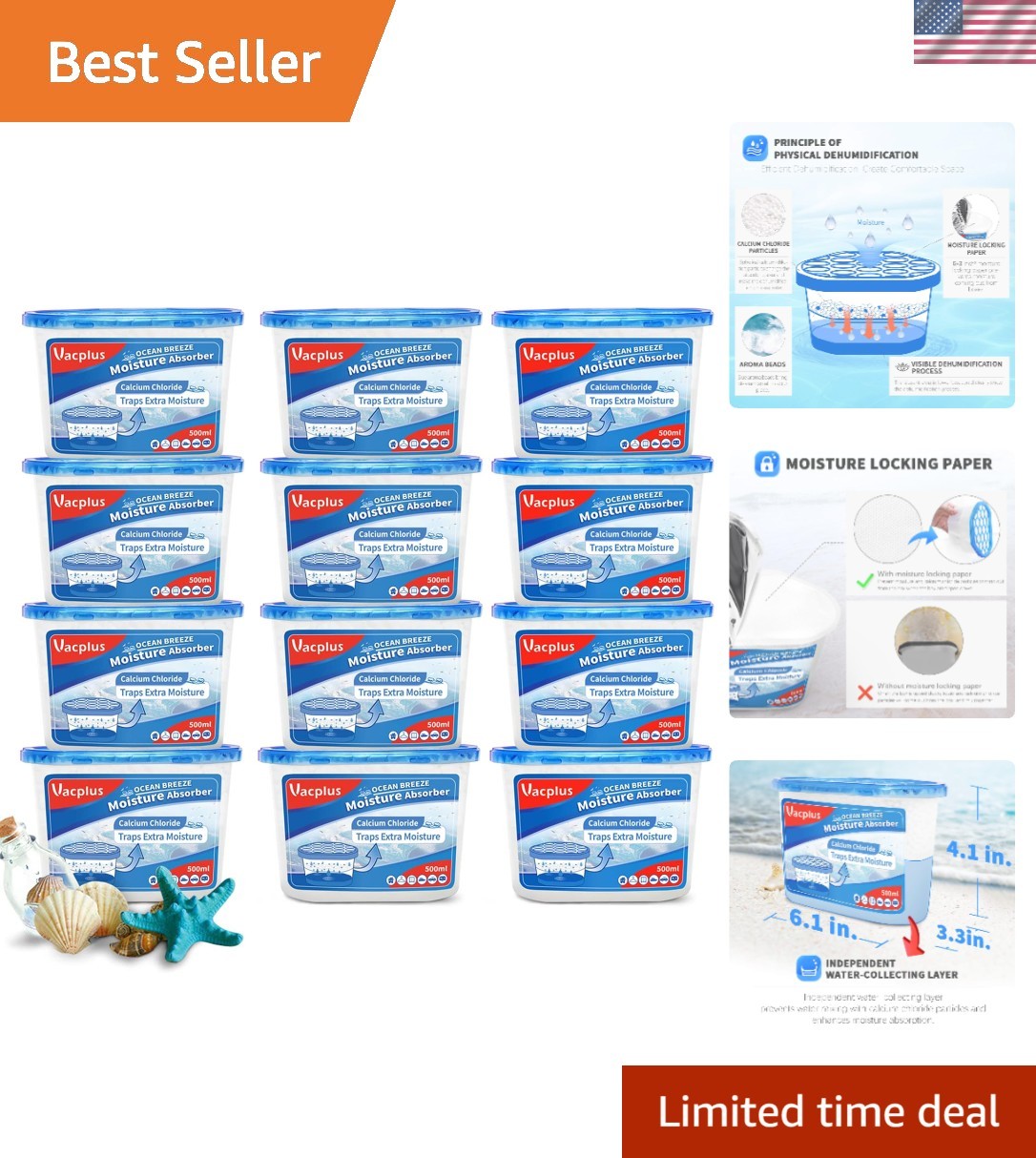 Ocean Scented Moisture Absorbers – 12 Pack, 10.5 Oz Leakproof Design