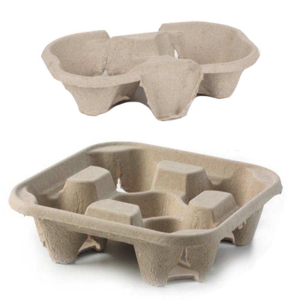 4 Cup & 2 Cup Drink Cup Carrier, Cup Holder, Cup Carry Tray Biodegradable Pulp