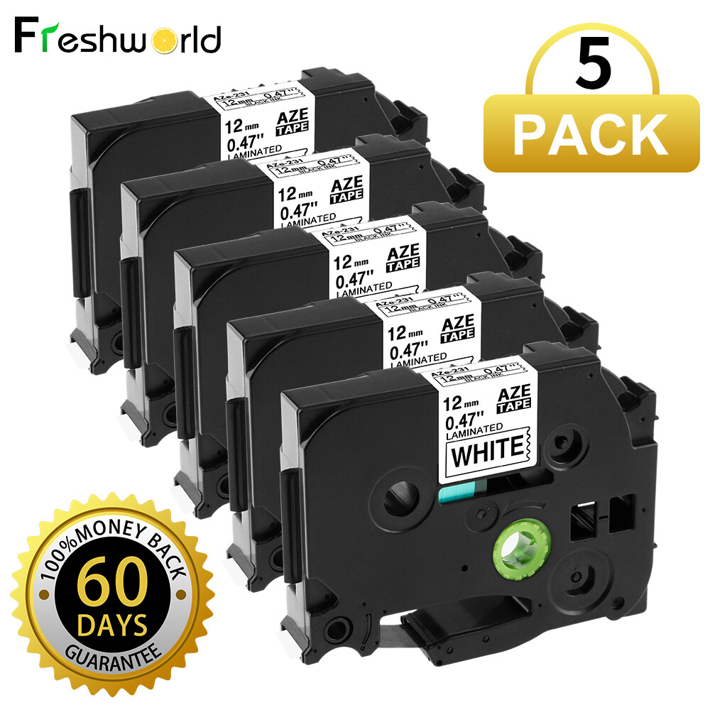 5pk Compatible Label Maker Tape 12mm for Brother P-Touch TZ-231 TZe-231 PT-D210