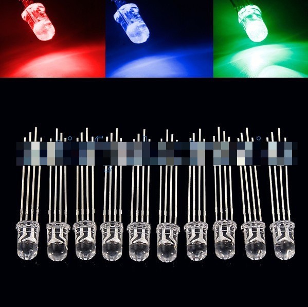 100/200/500/1000PCS 5mm 4pin RGB Tri-Color LED light Red Green Blue Common Anode