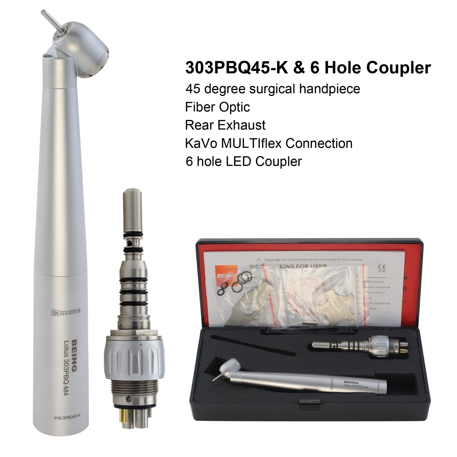 BEING Dental 45° Angle Surgical Handpiece LED For KaVo NSK Coupler 4 Hole 6 Pin