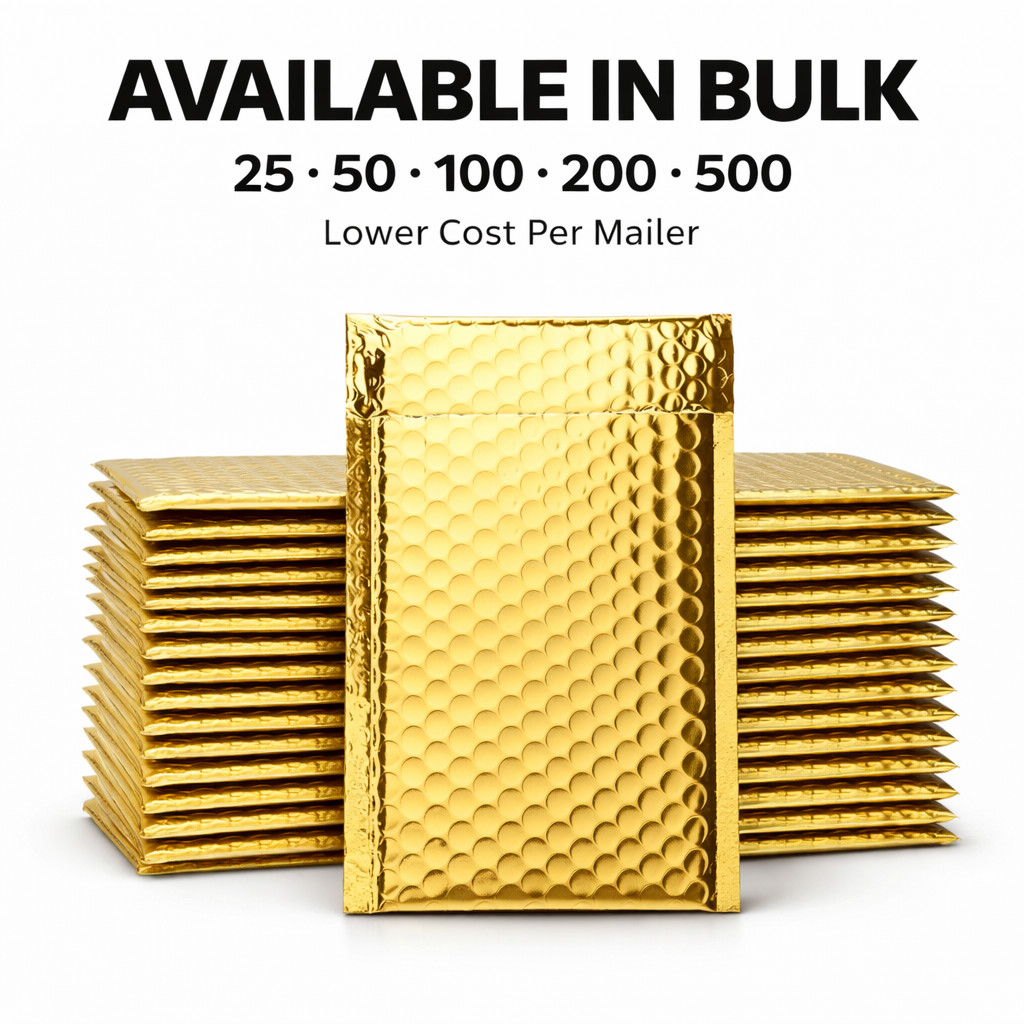 Metallic Gold Poly Bubble Mailers Padded Shipping Envelopes Self Seal All Sizes