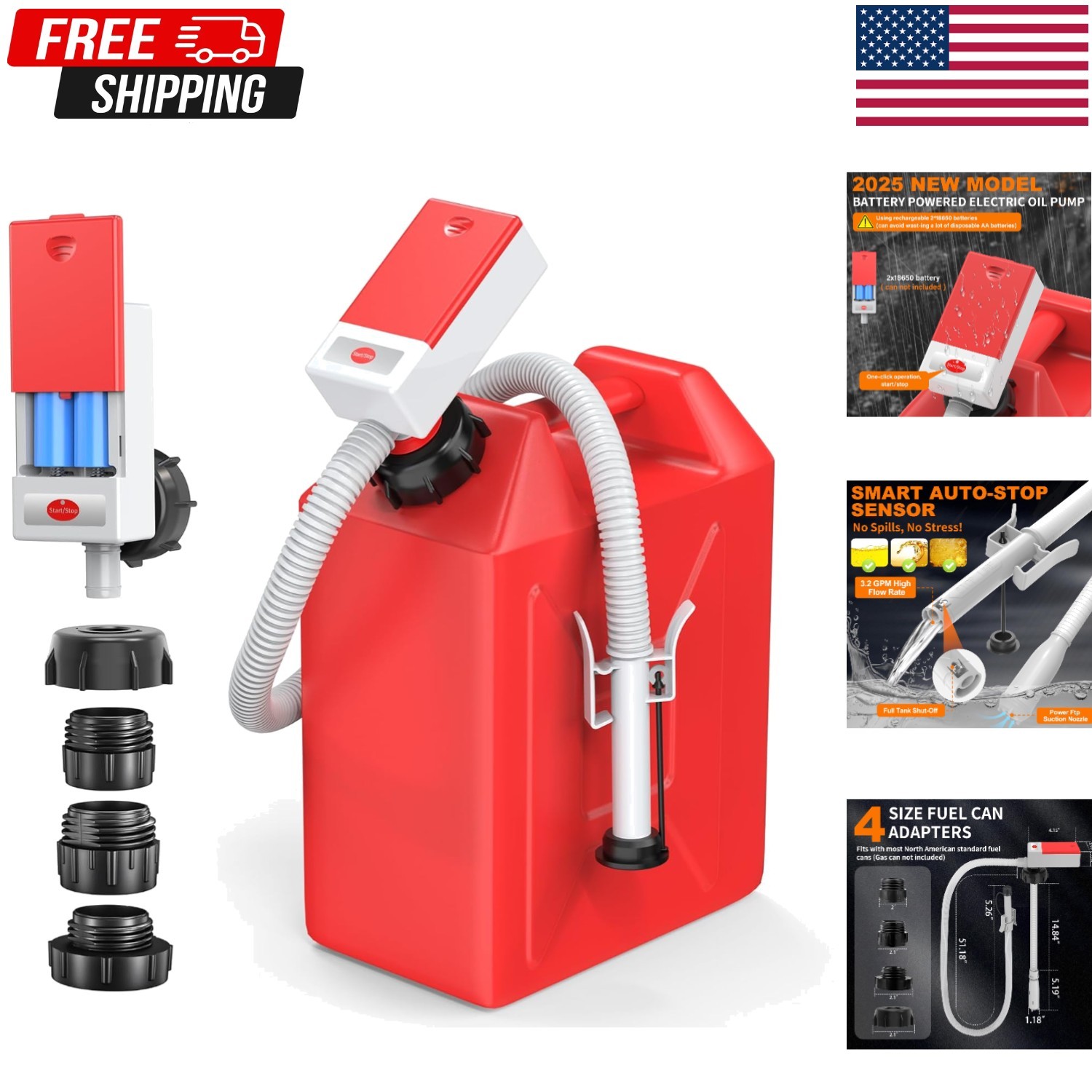 Fuel Transfer Pump for Gas Can with Precision Auto-Shutoff Nozzle | 3.2 GPM