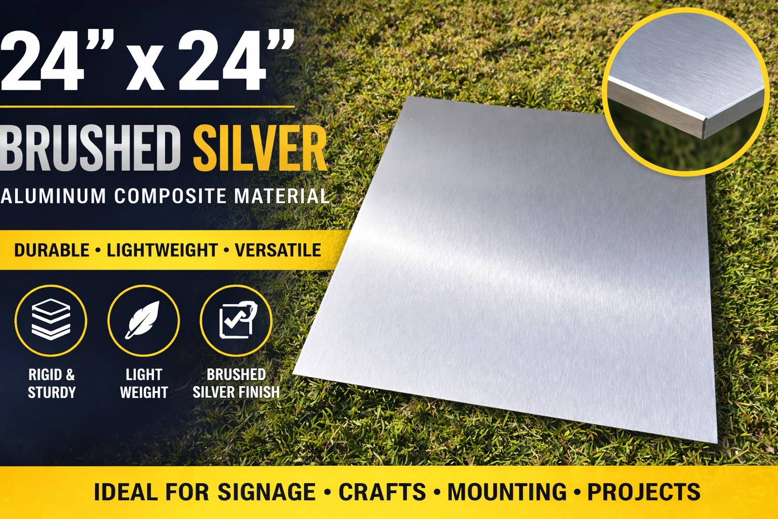 24” x 24” Brushed Silver ACM Sheet – Aluminum Composite Panel