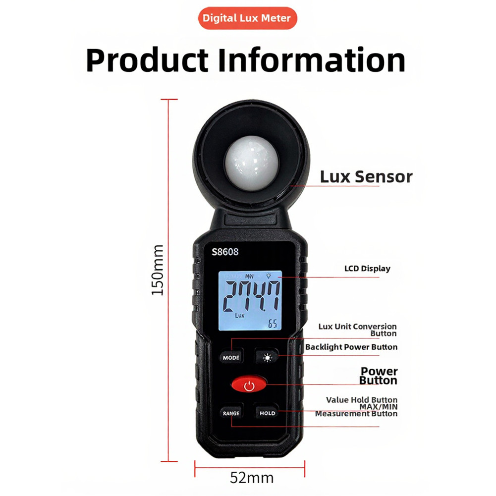 S8608 Light Meter with Dual Unit Display Lux FC Suitable for Labs Field