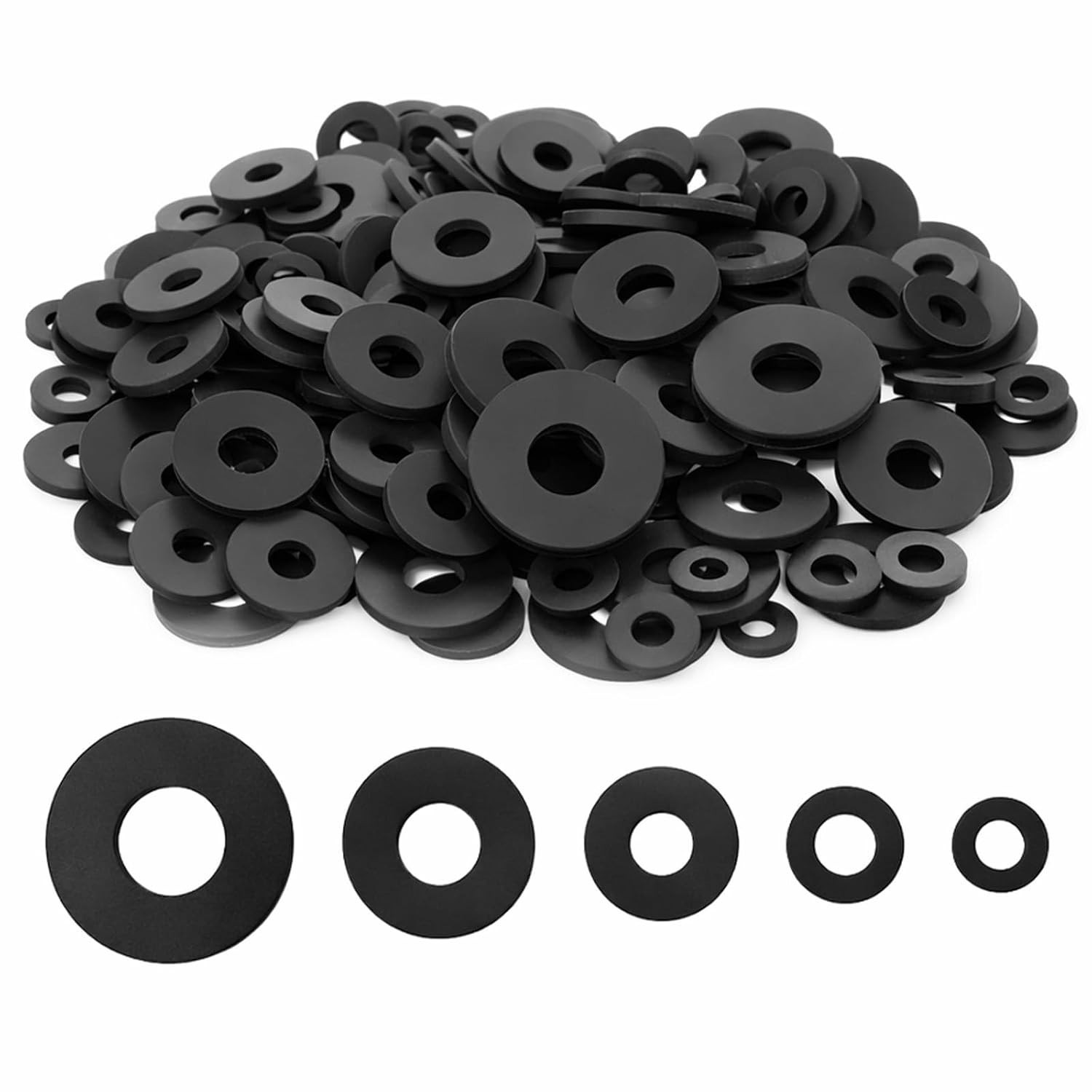 200 PCS Black Rubber Gasket, 10/12/16/20/25mm Flat Rubber Washers Assortment …