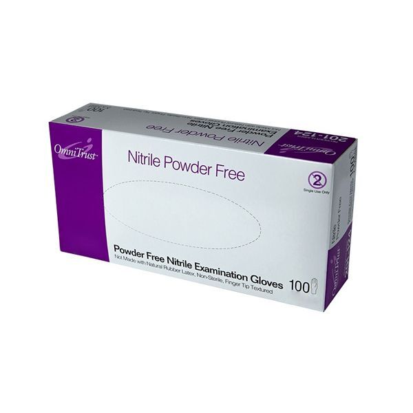 OmniTrust Nitrile Exam Gloves – Large 100/bx. Powder free, Textured fingers