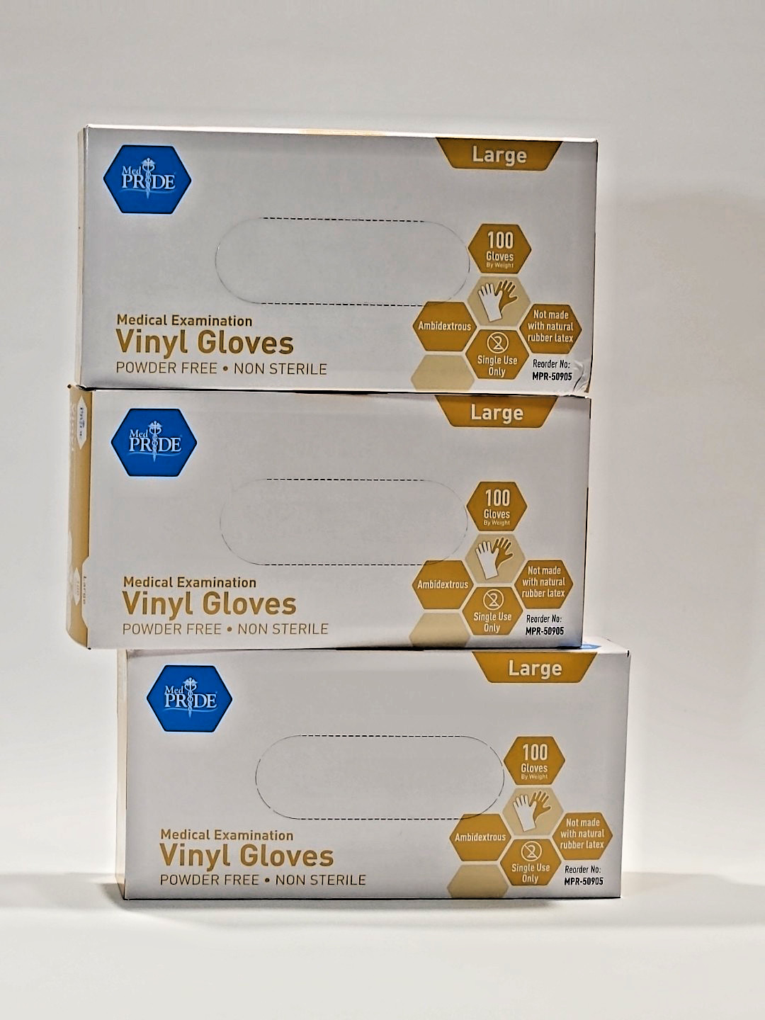 MedPride MPR50905 Medical Vinyl Examination Gloves, Size L – 100 Piece Each x3