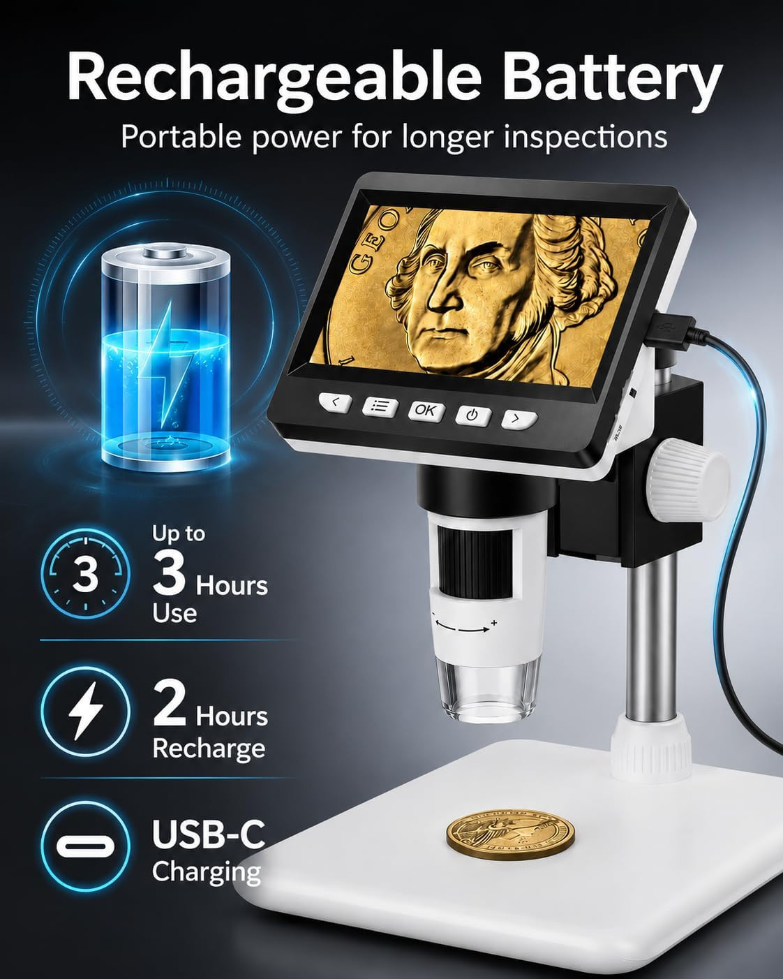 Coin Microscope, 4.3 Inch Digital Microscope 1000X Coin Microscope for Error Coi
