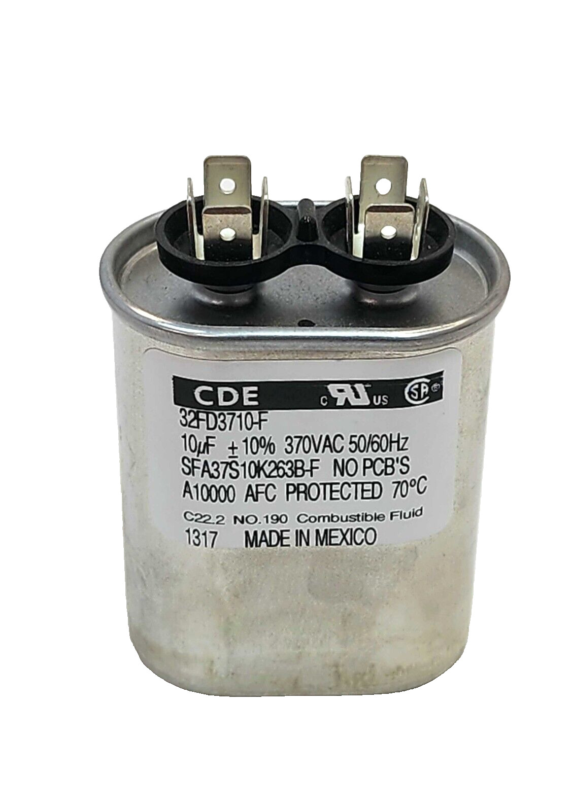 CDE 32FD3710-F – 10uF- 370VAC Motor Run Capacitor w/ Bracket – FREE SHIPPING
