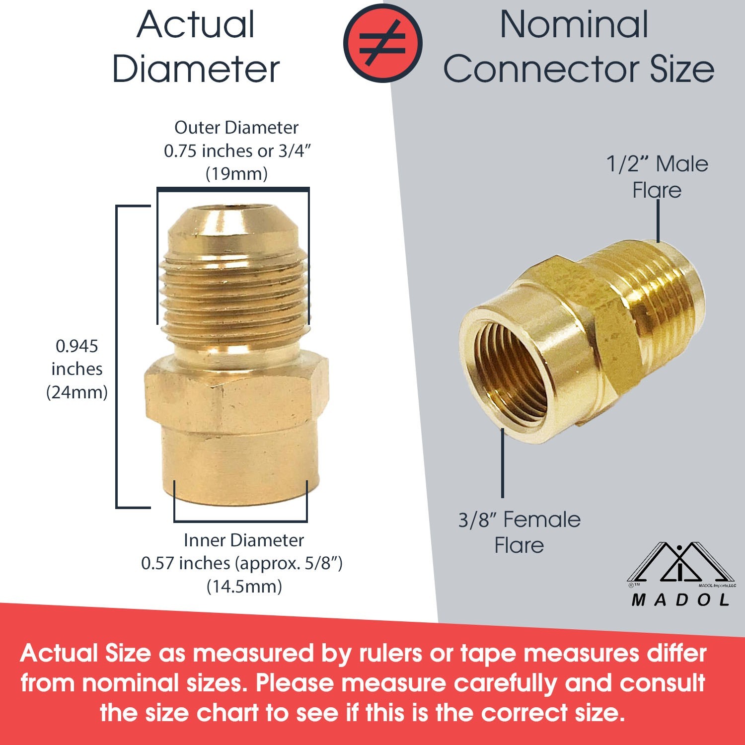 1/2″ Male Flare x 3/8 Female Flare Brass Reducer coupling to adapt 1/2″ to 3/8″