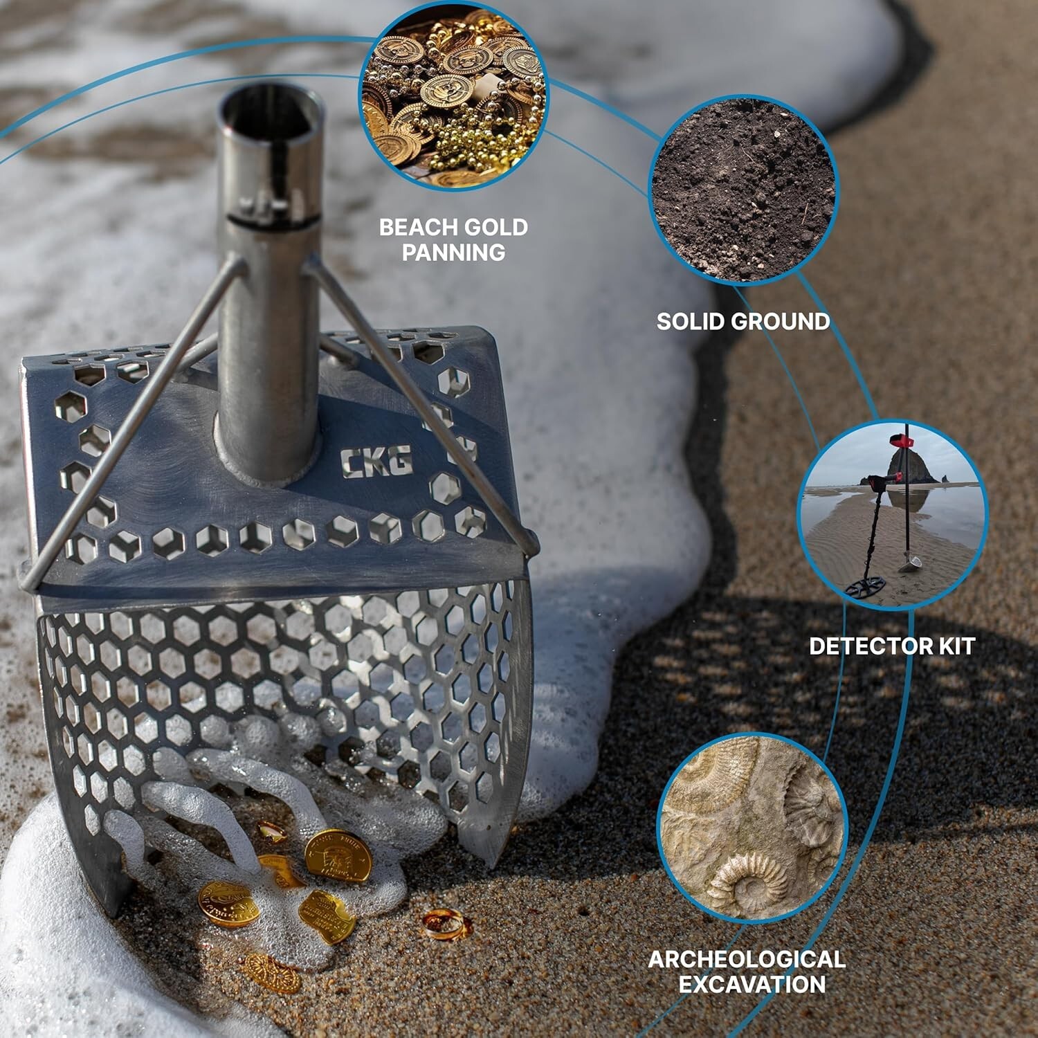 CKG Sand Scoop for Metal Detecting Sand Sifter for Beach Stainles Steel 304, 9×6