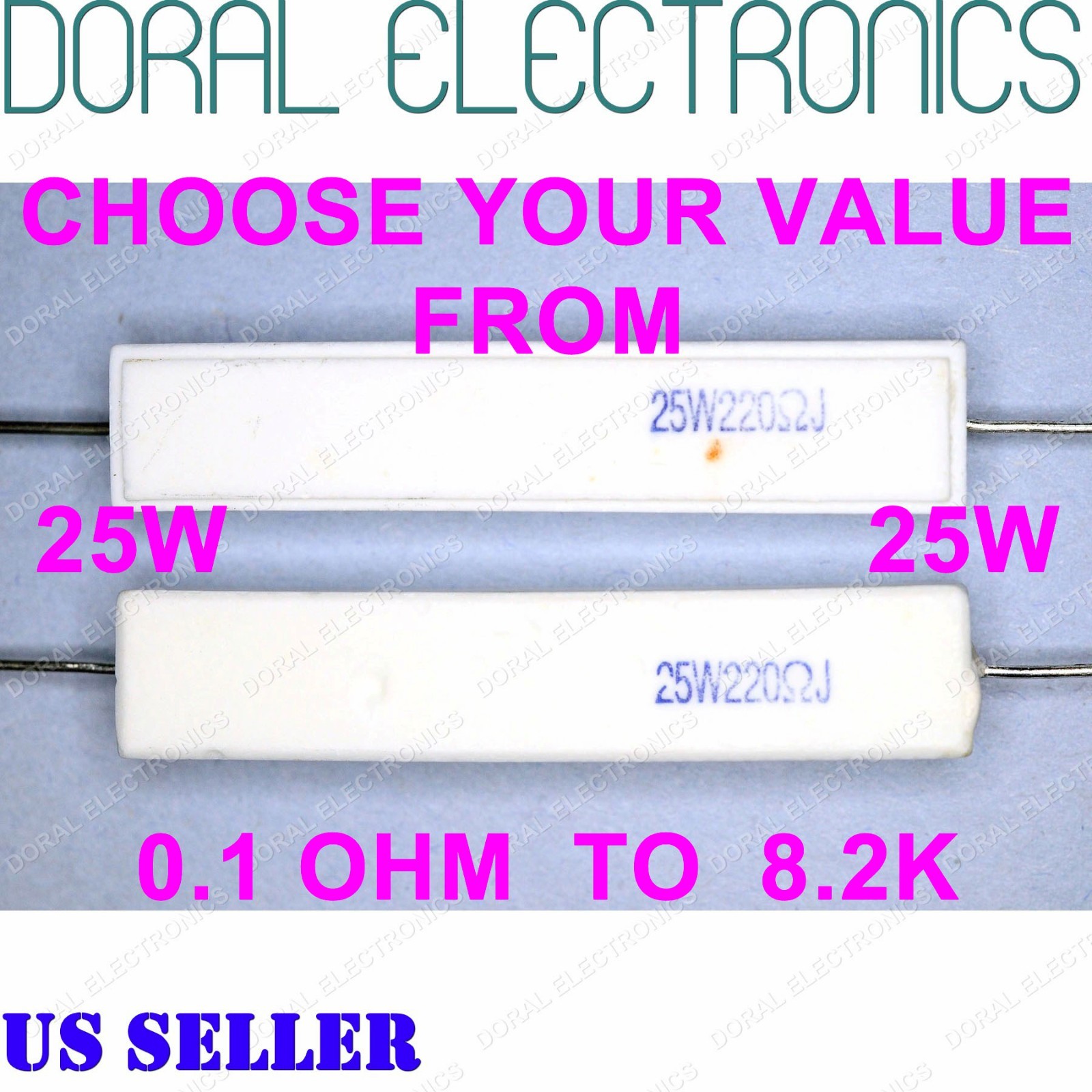 2 pcs 25W from 0.1 OHM to 8.2K 5% Ceramic Cement Power Resistor 25 W 25WATT WATT