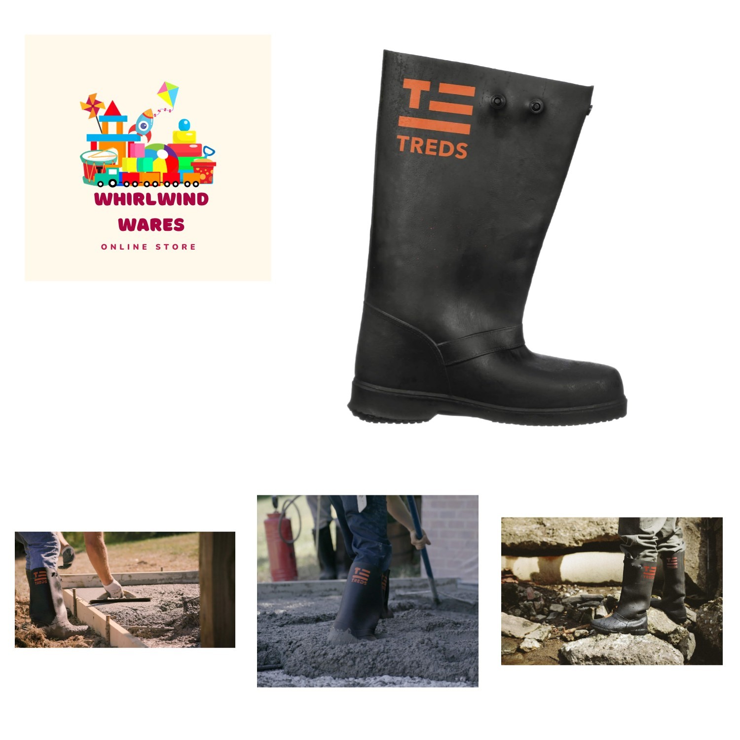 Rubber Concrete Boot, Pull-On Overboot for Construction, Mud & Snow, Size L/X…