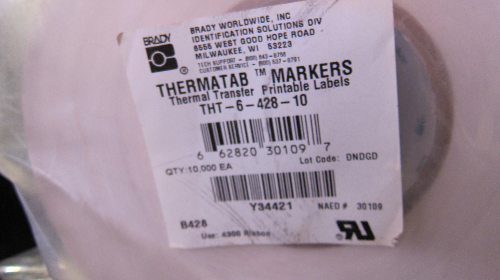 Brady THT-6-428-10 ThermTrans Label, MetallizedPoly, 0.75×1.5 10,000