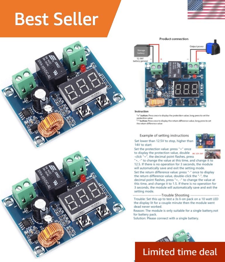 Over-Discharge Protection Module 2pcs for 12V-36V Lithium & Lead-Acid Batteries