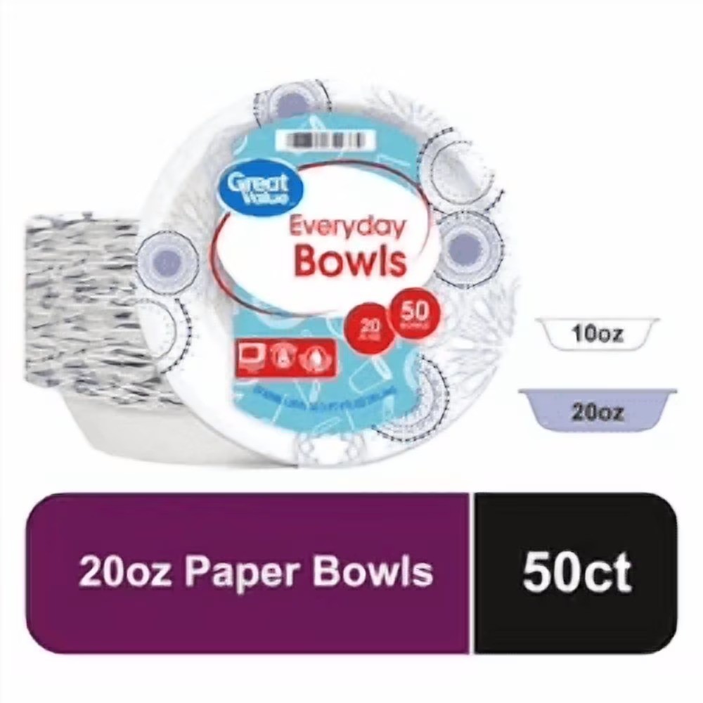 Disposable Paper Bowls 20 oz Everyday Use 50 Count Pack