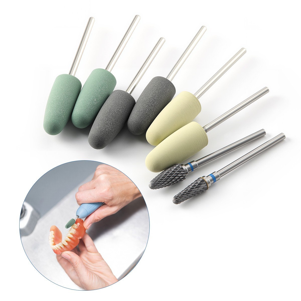 8Pcs Dental Resin Base Acrylic Polishing Kit HP 2.35mm Silicone Polishers Burs
