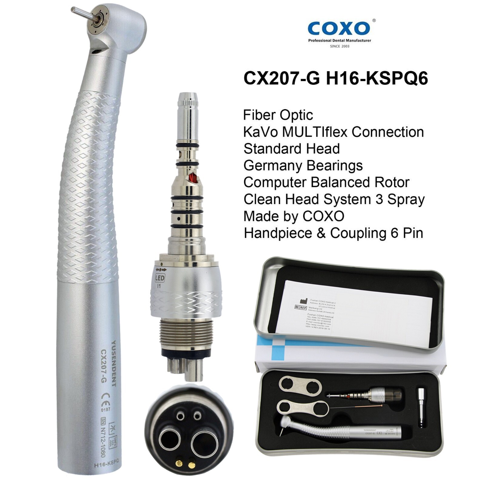 COXO Dental Handpiece Fiber Optic High Speed Turbine KaVo NSK Coupler 4 6 Hole