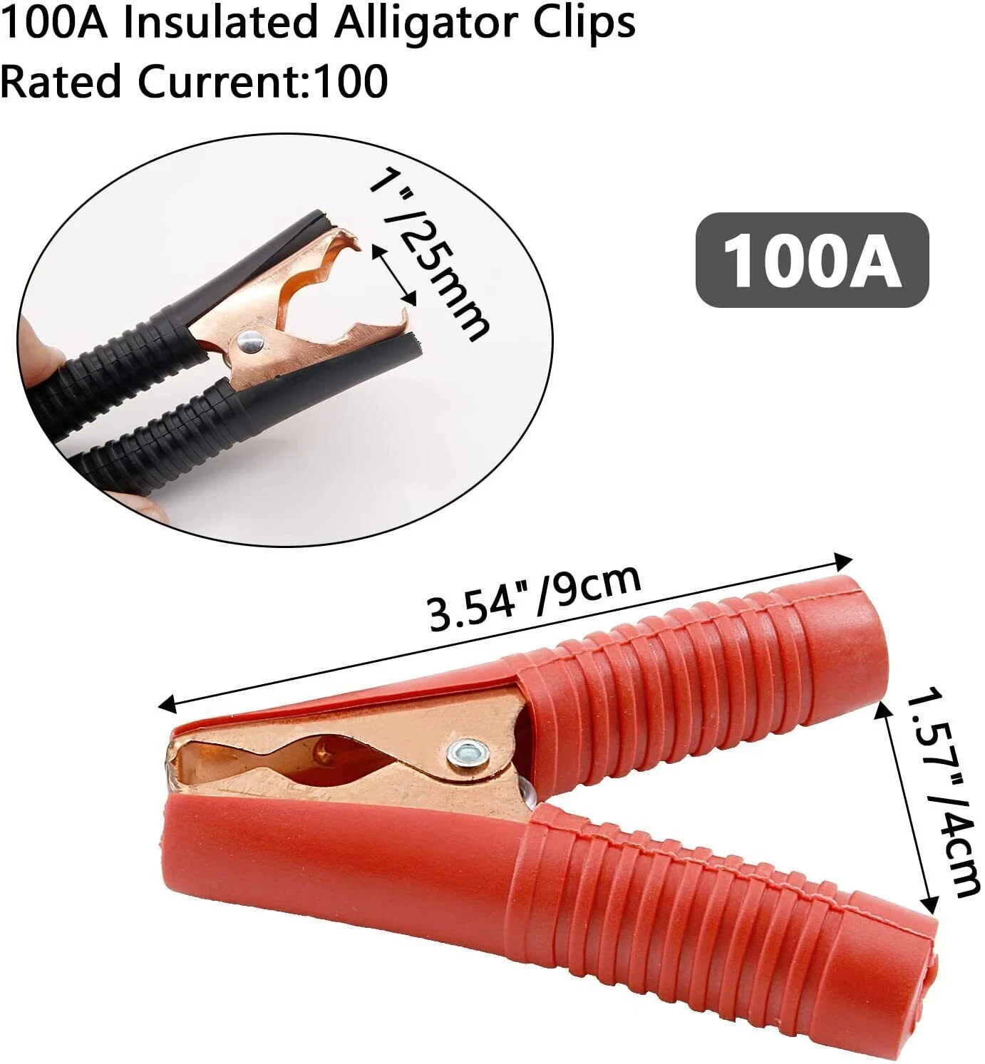 2PCS New Car Alligator Clips Crocodile Clip Battery Test Clamps 100A Red Black