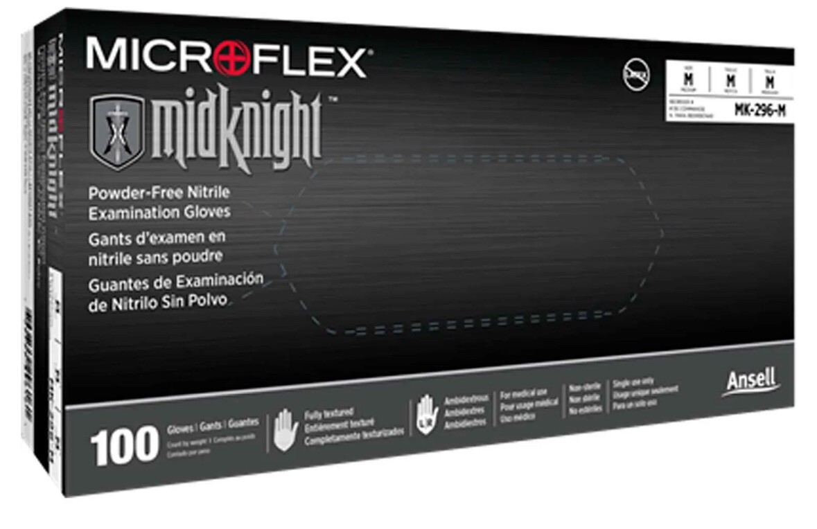 Micro Flex MK-296-M Midknight Black Powder-free Nitrile Examination Gloves – MED