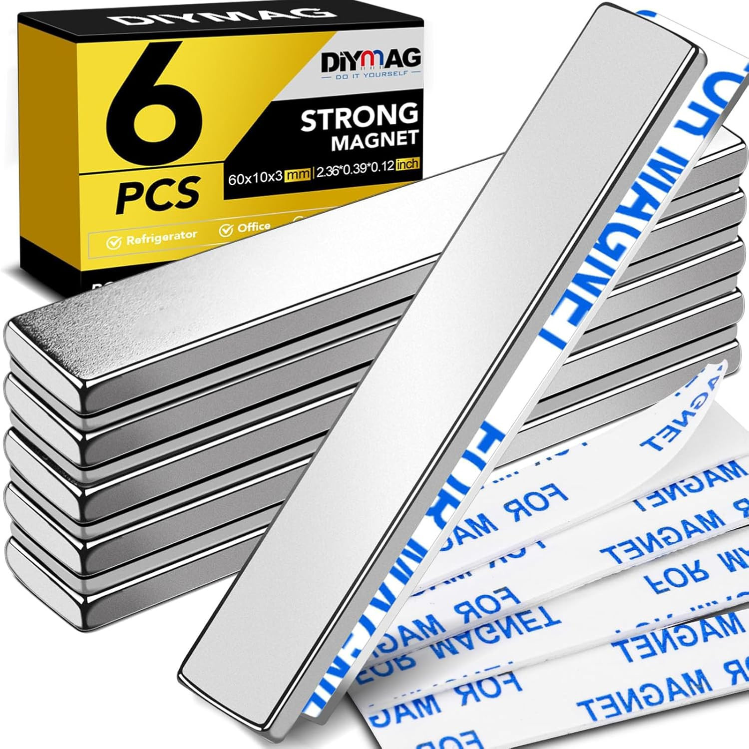 Strong Neodymium Bar Magnets with Double-Sided Adhesive, Rare-Earth Metal Neodym
