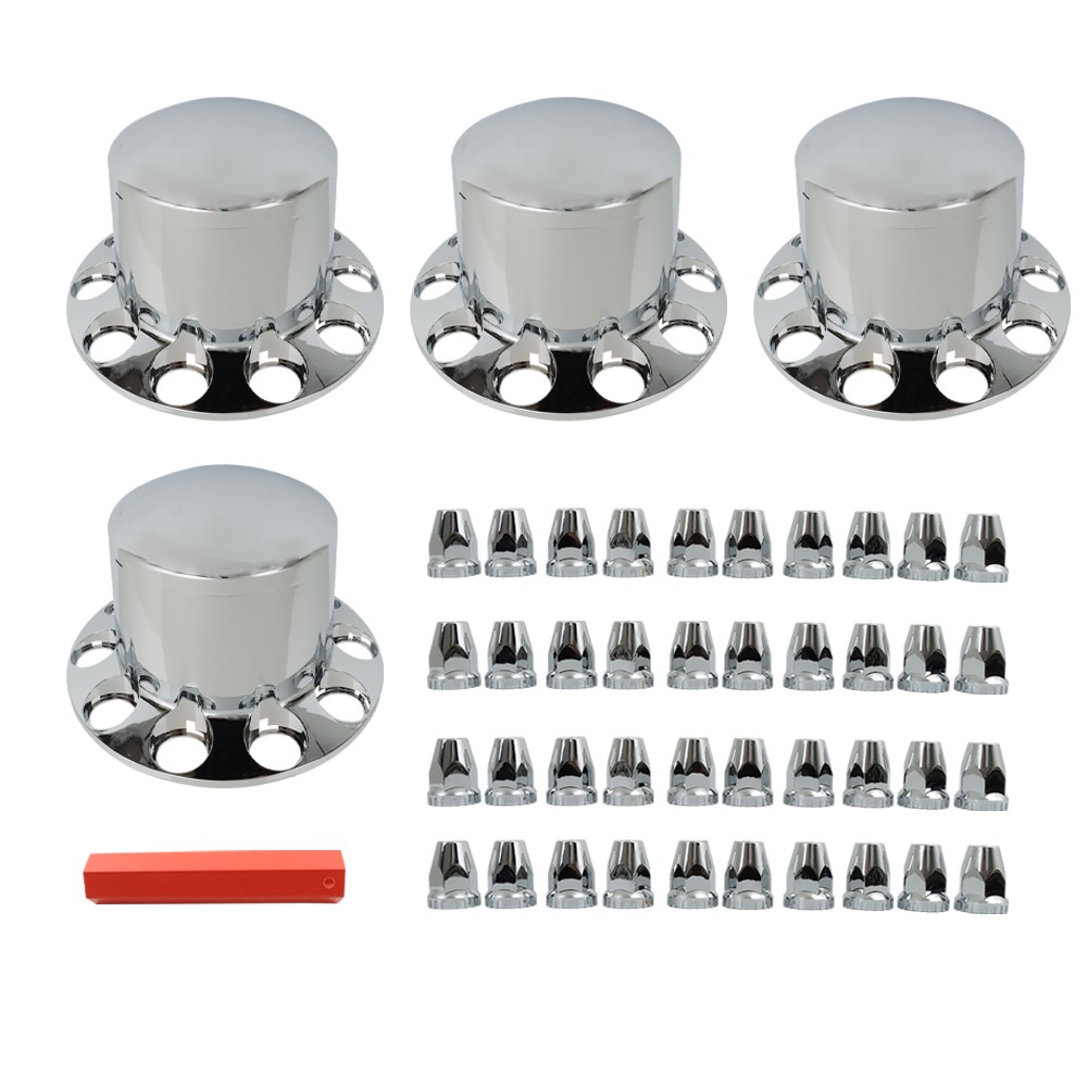 Chrome Rear Wheel Axle Hub Cover Kit Semi ABS 33mm Nut Covers Plastic Set of 4