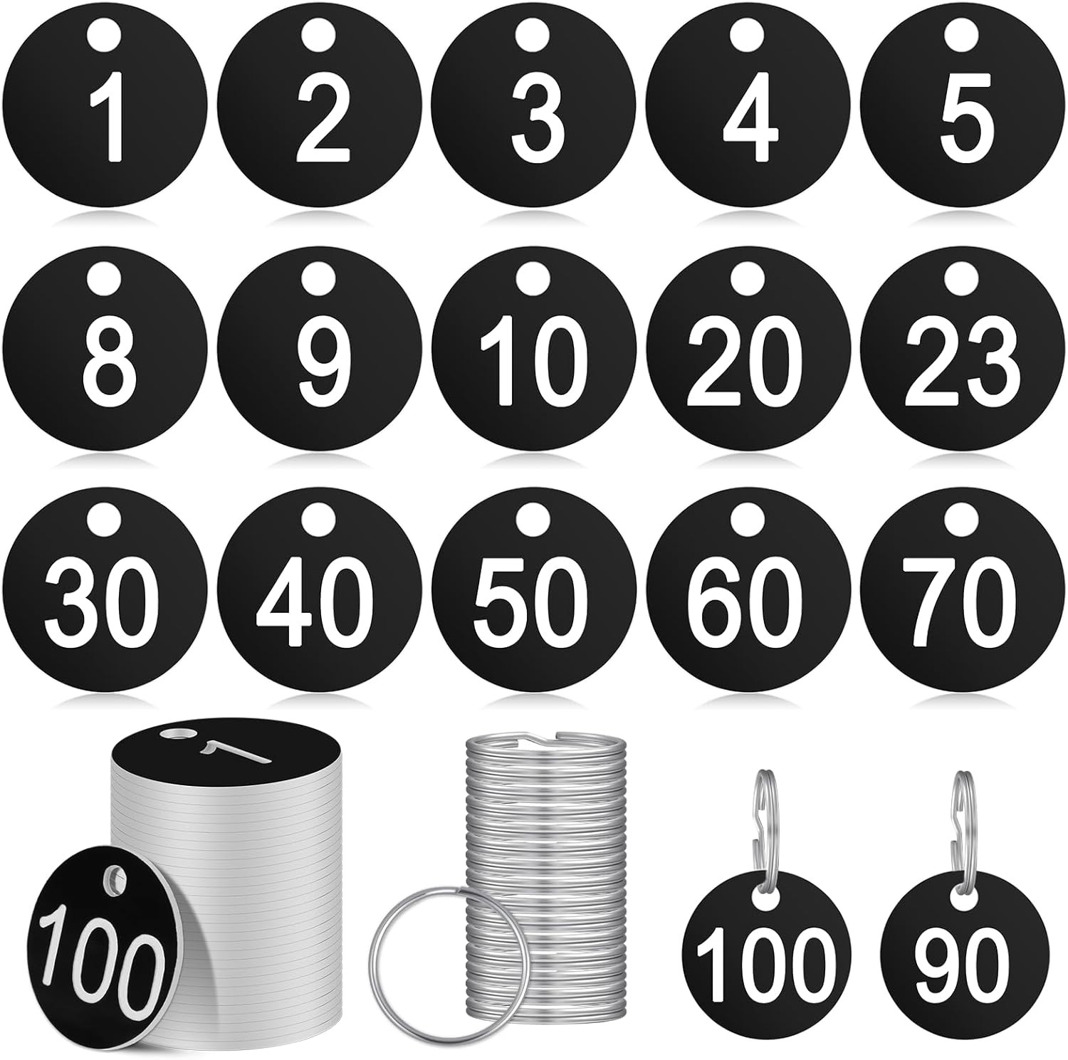 1-100 Numbered Key Tags with Labels, 100 Pieces Plastic Keys Identifiers Chain T