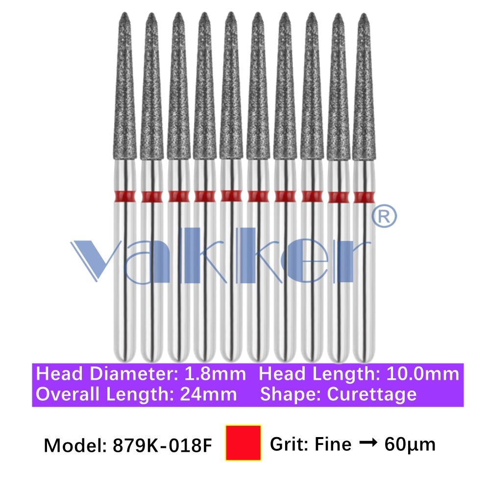 10pc Dental 879K-018F Diamond Burs FG Friction Grip Fine Grit Gingival Curettage