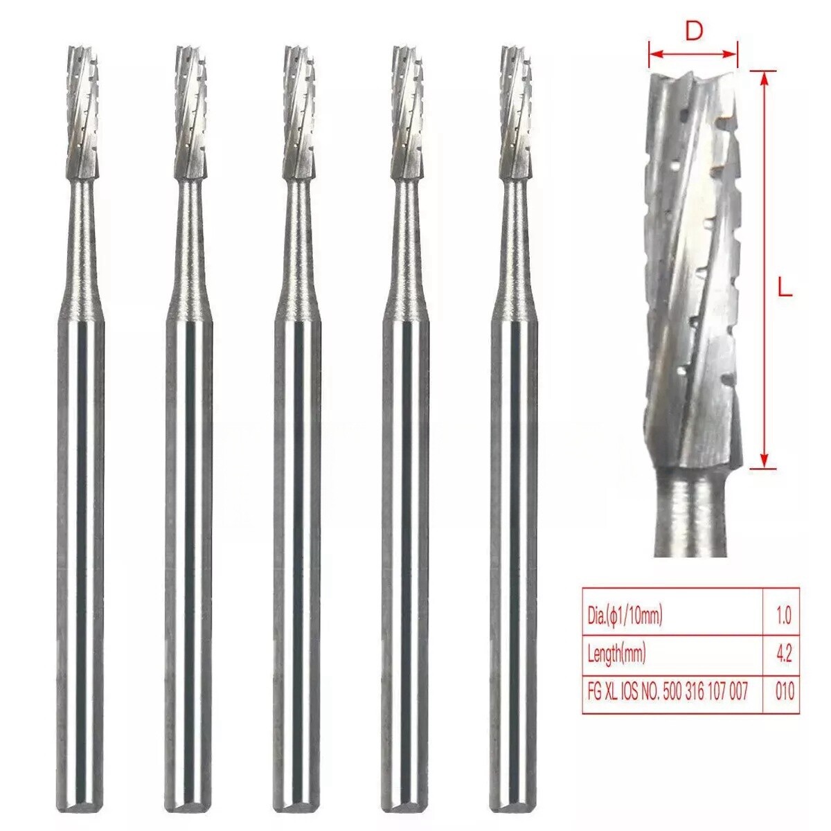 5X FG-557XL Dental Surgical Carbide Burs 25mm 557 FGOS Bone Cutting 1.6mm SL