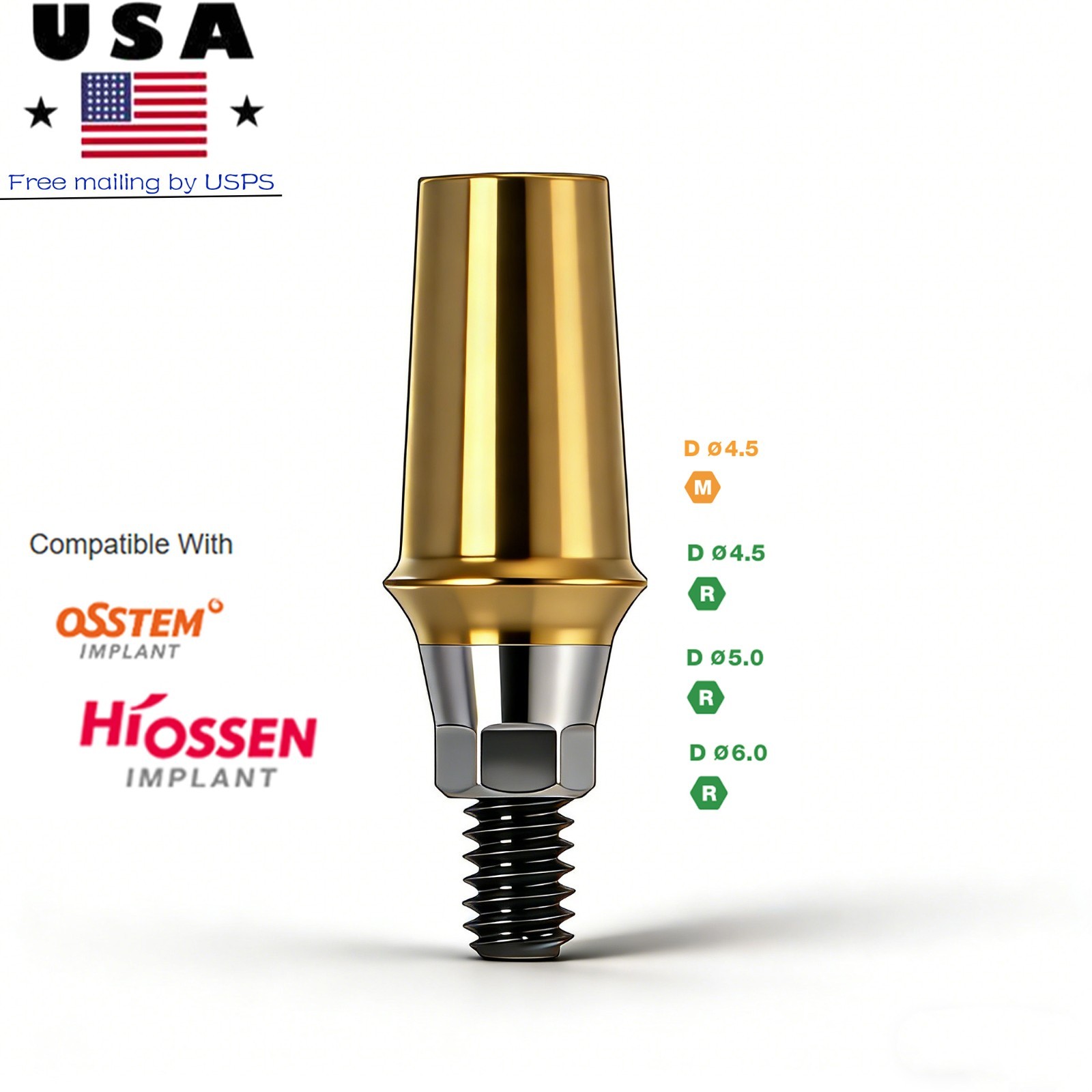 Regular Hex Straight Titanium Abutment for Cement Retained Crown Fits Hiossen ET