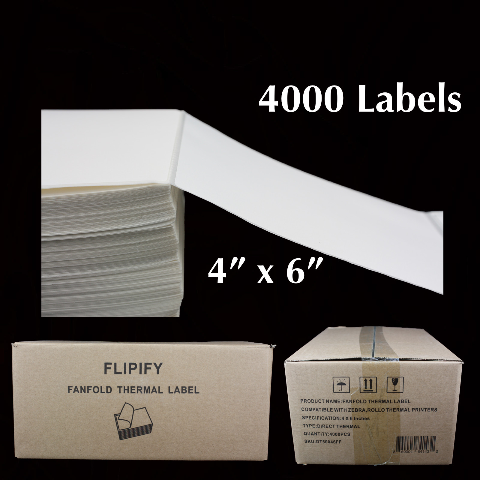 4000 4×6 Fanfold Direct Thermal Shipping Labels for Zebra & Rollo Printers