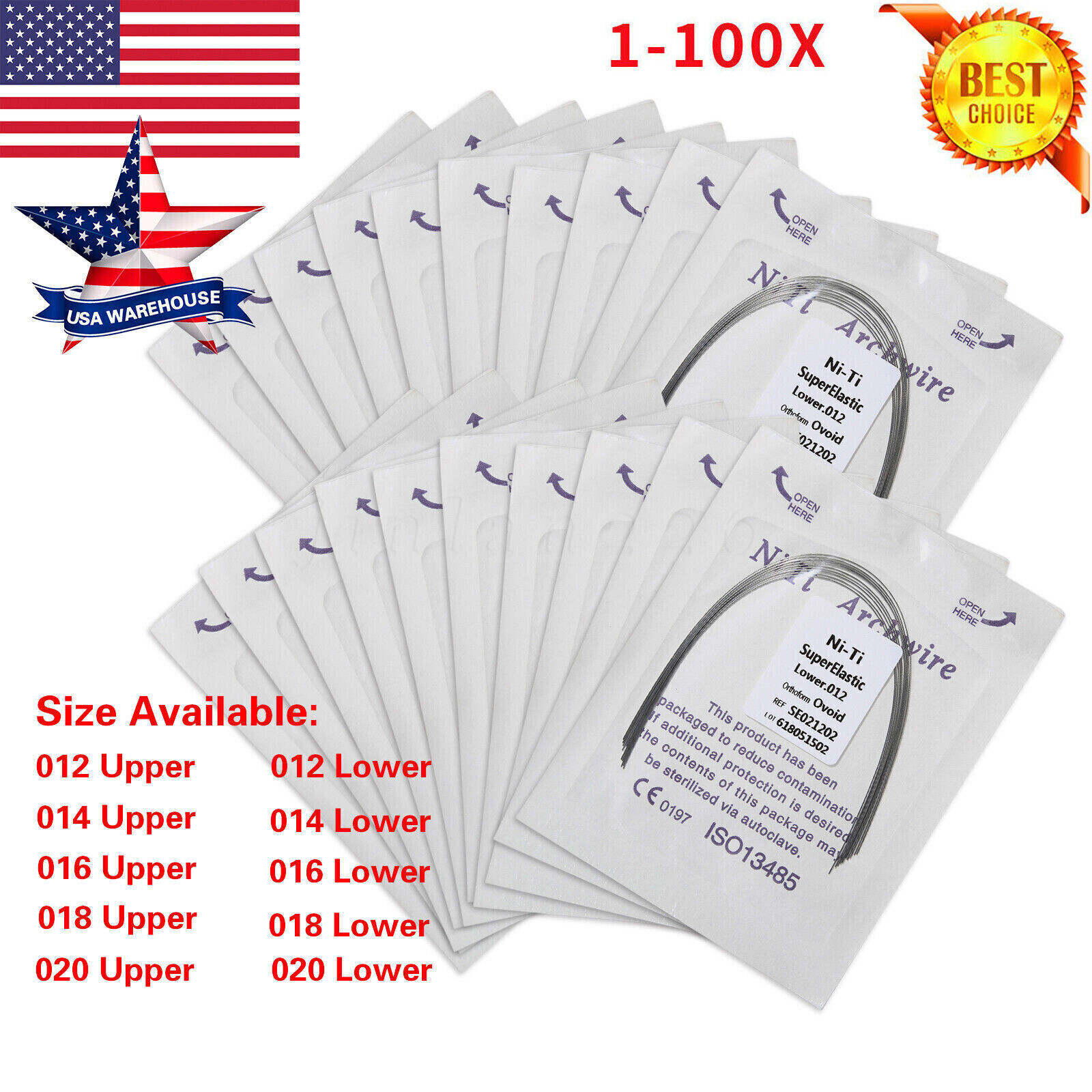 Dental Ortho Super Elastic Niti Round Arch Wire Ovoid 012-020upper/lower all