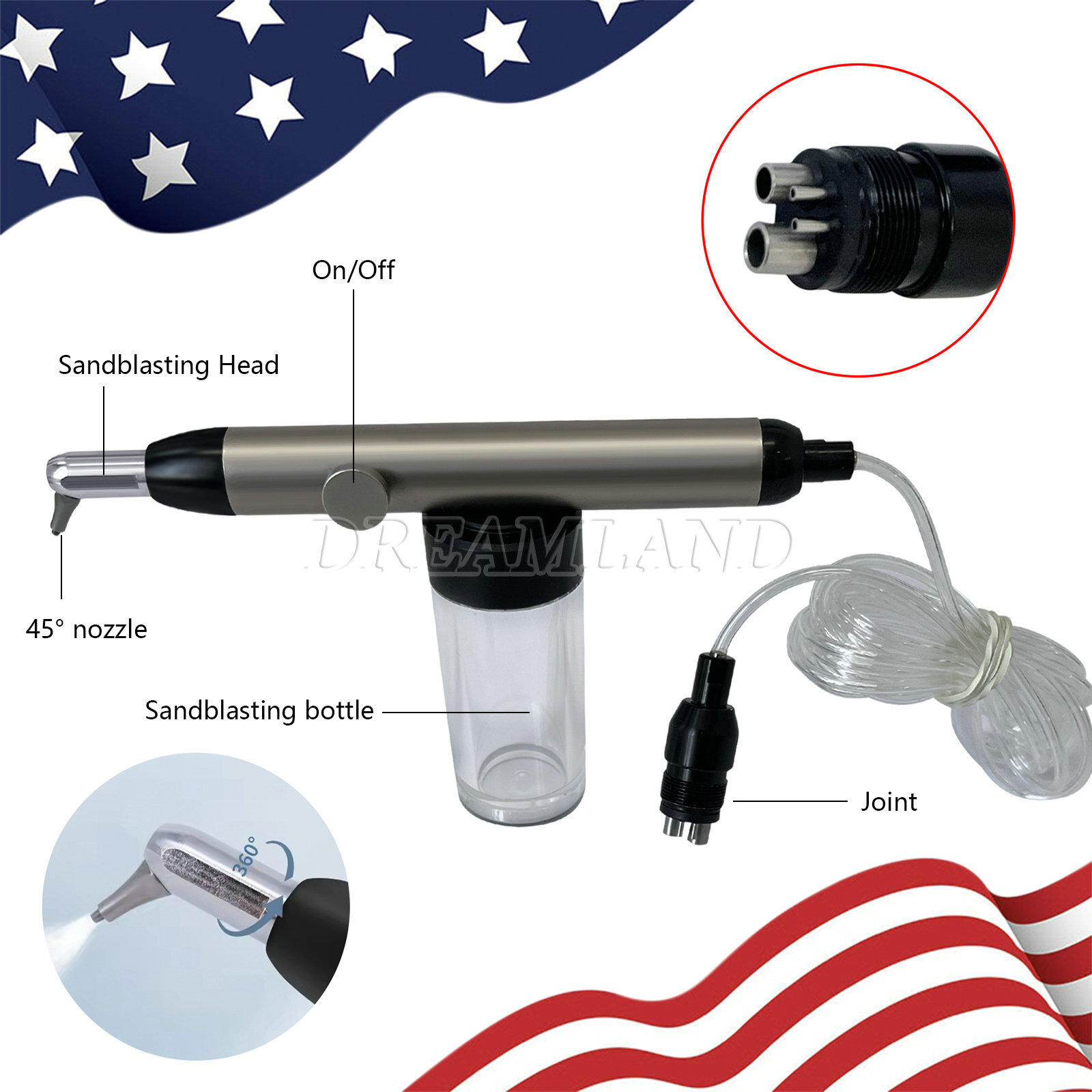 Dental Aluminum Oxide Micro blaster Air Abrasion Microetcher Sandblaster 4 Holes