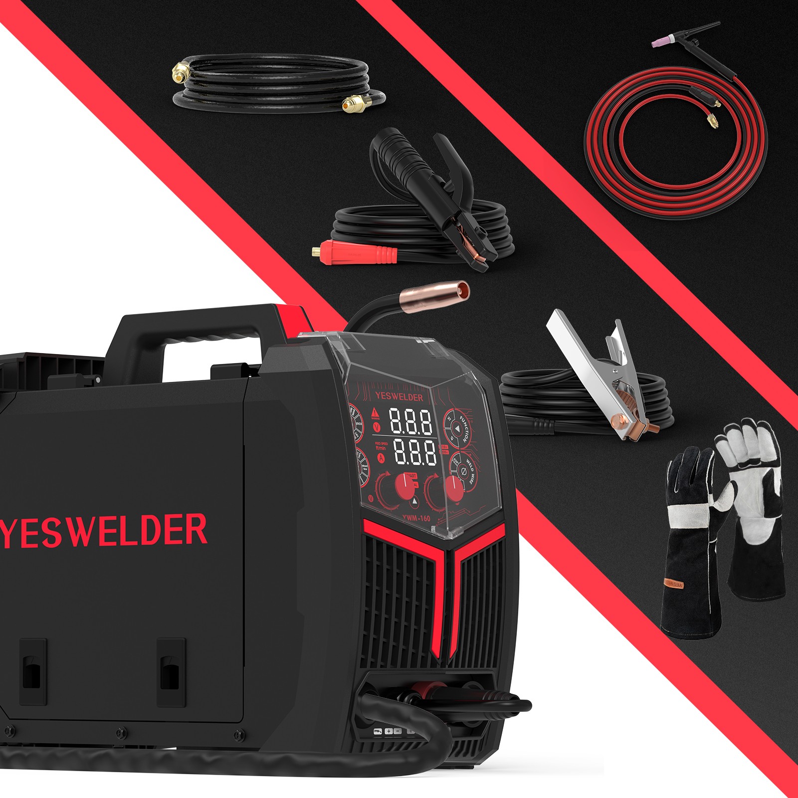 YESWELDER 160A MIG/Flux/TIG/Stick 4 in 1 Welder with Torch & Gloves, 110V/220V