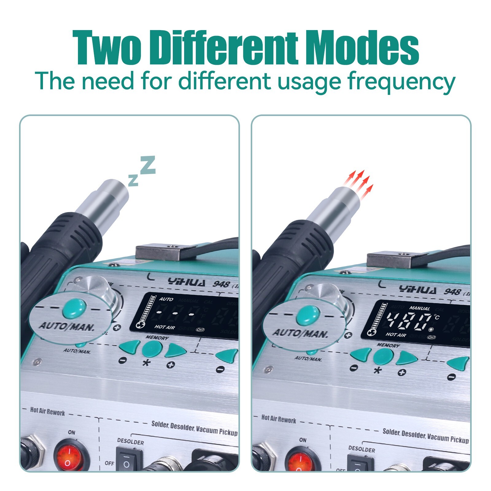 YIHUA 948-II Desoldering Suction Gun Heat Air Gun Soldering Iron Rework Station