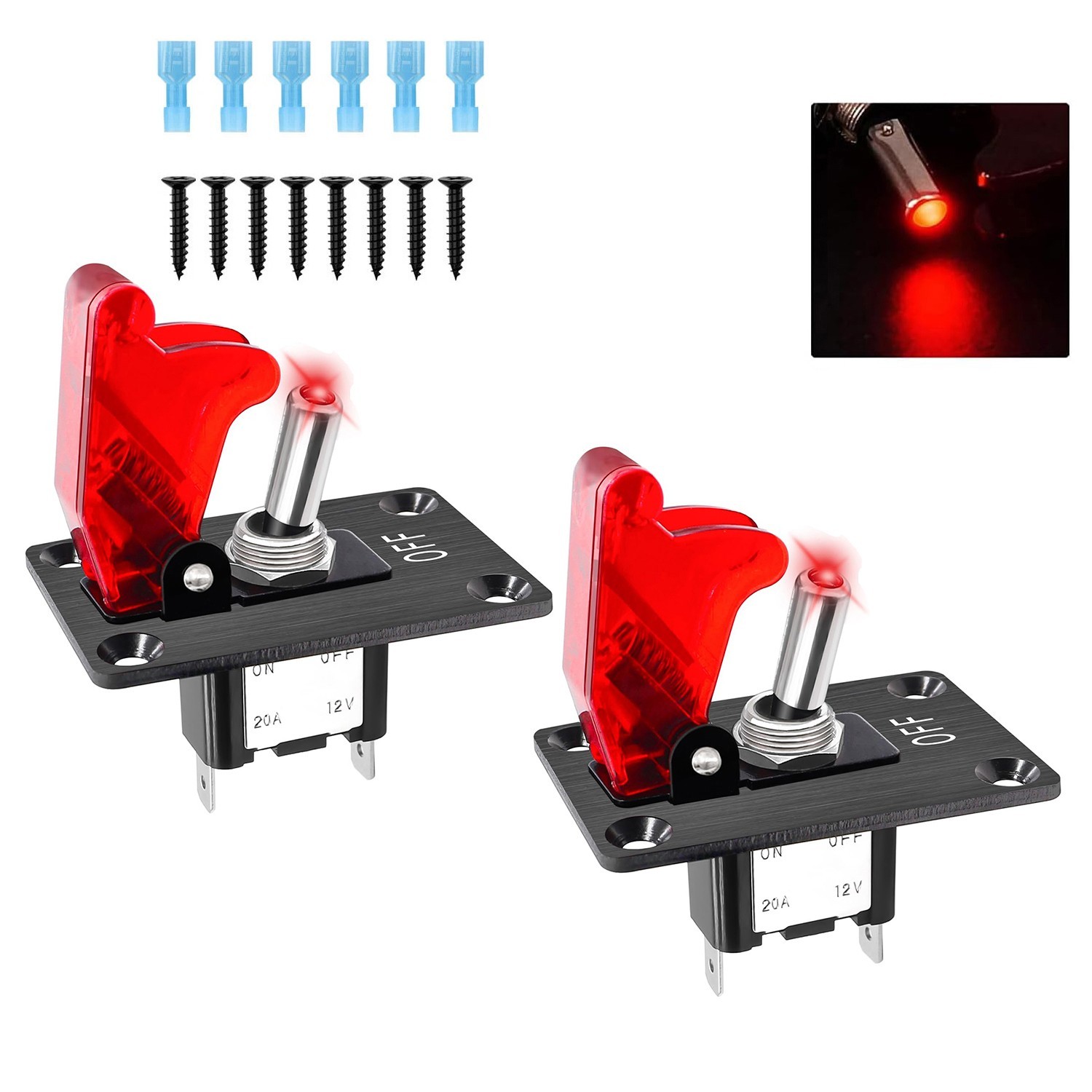 2x Toggle Switch Heavy Duty 12V DC 20A Rocker Switch SPST On/Off 2 Pin for Car