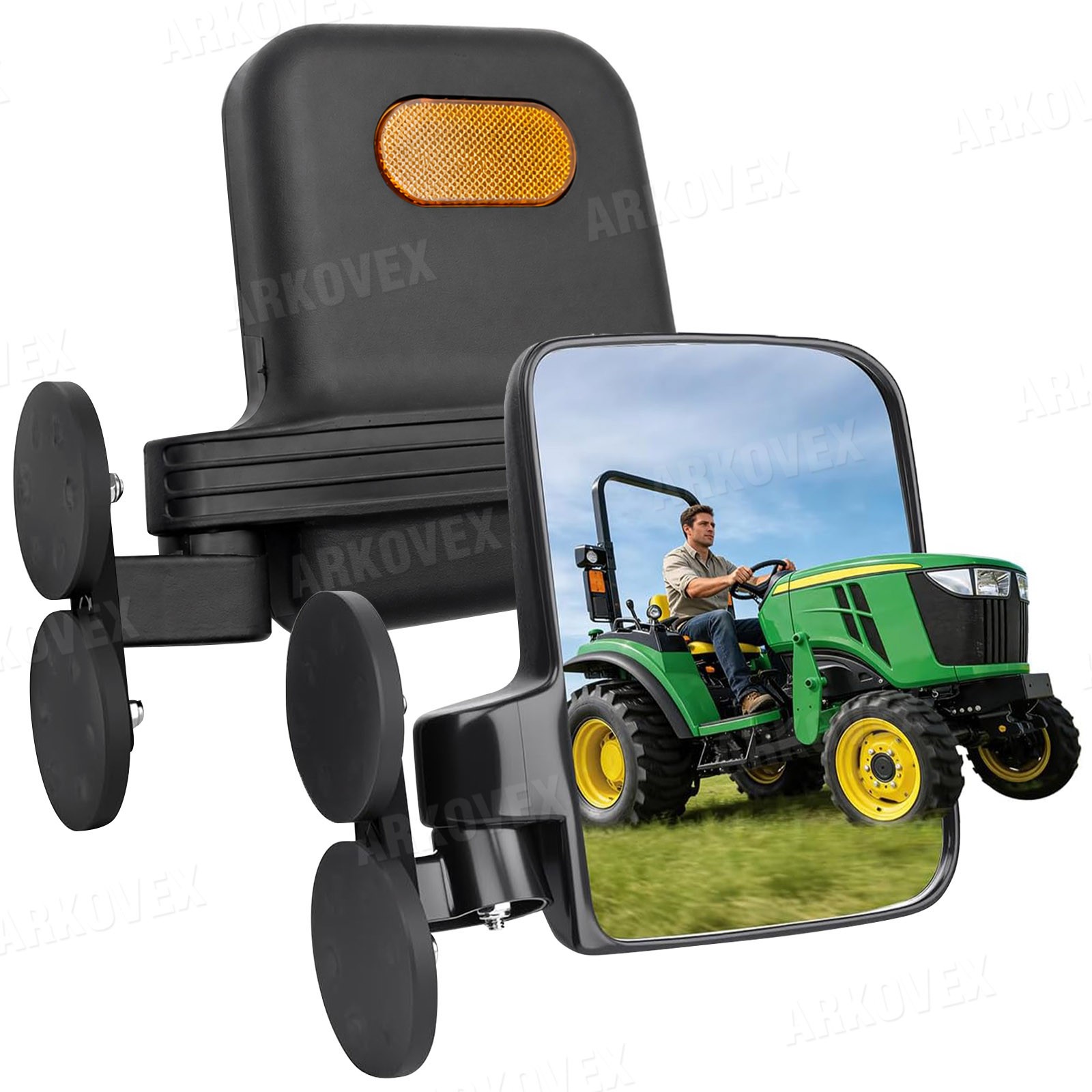 2PC Tractor Rear Side Mirrors Rated Magnetic Mirror LH& RH For Kubota John Deere