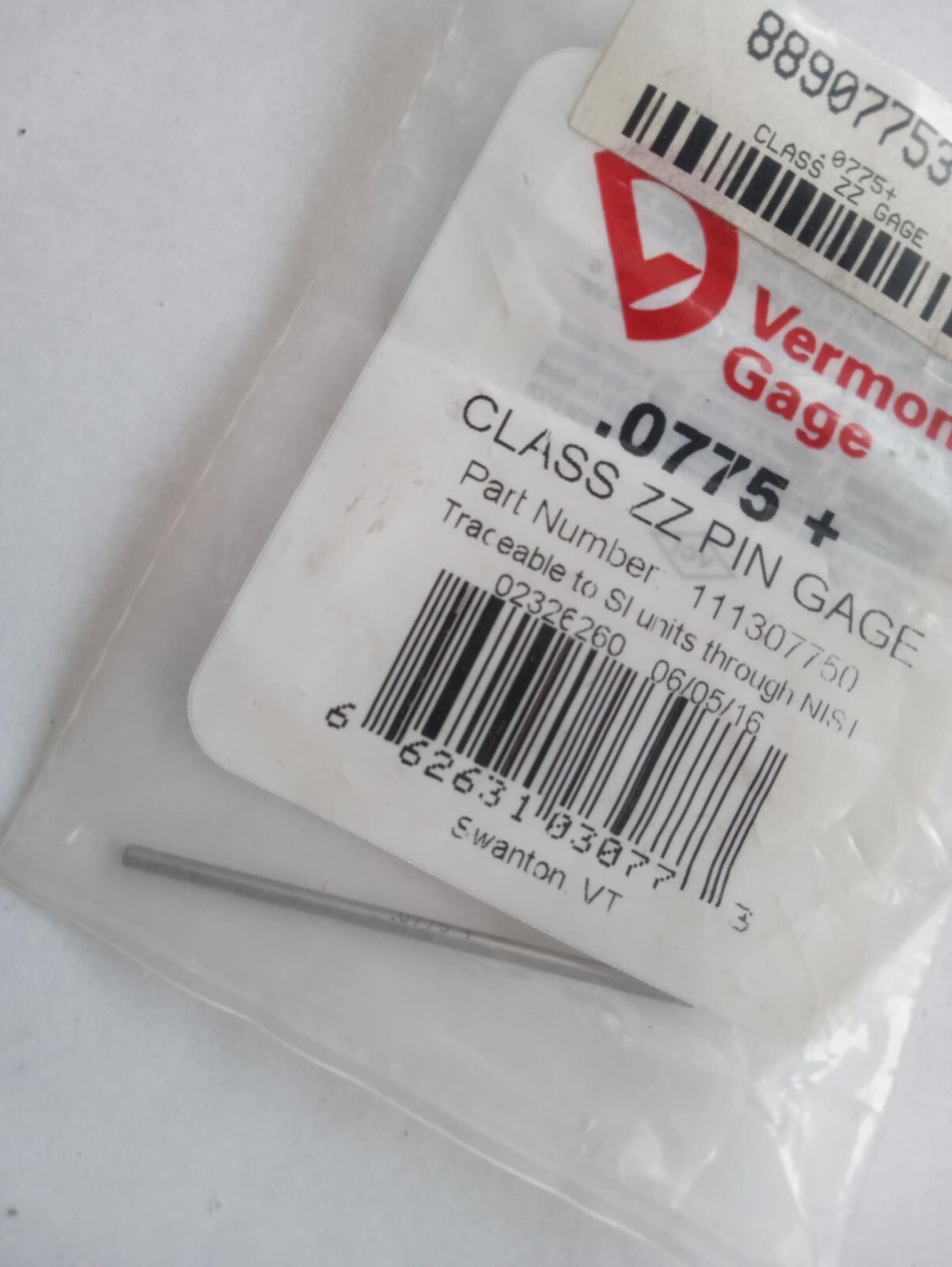 Vermont Gage 887907753 Class ZZ Plus Plug Gage: 0.0775″ Dia, 2.0000″ OAL