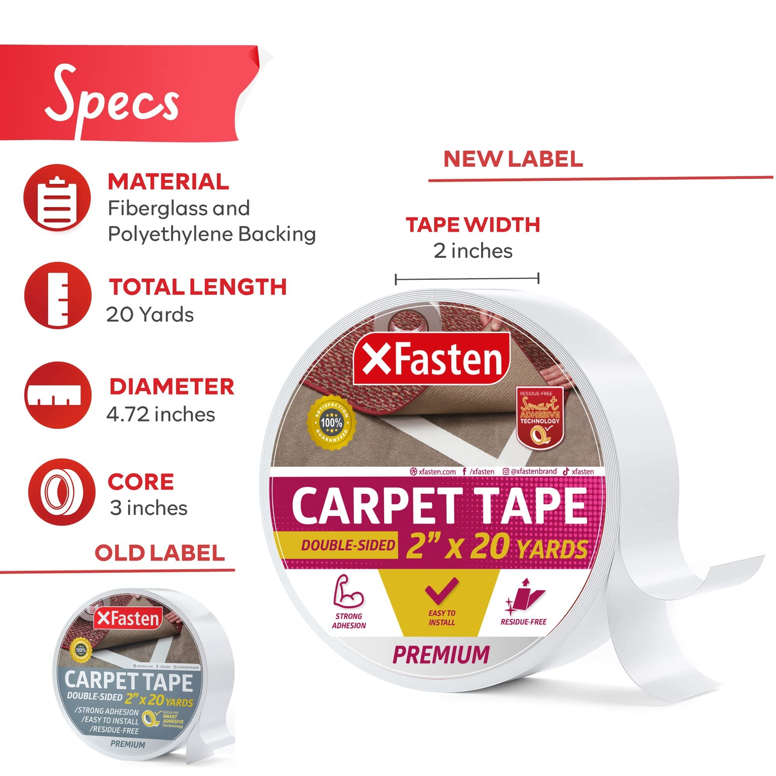 XFasten Indoor Outdoor Carpet Tape for Area Rugs | 2″ x 20 Yards