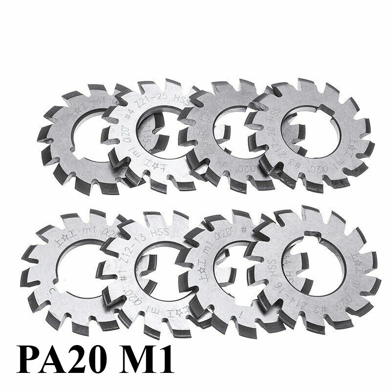8pcs HSS M1 Gear Cutter Diameter 22mm PA20° 20 Degree #1-8 Involute Gear Cutters