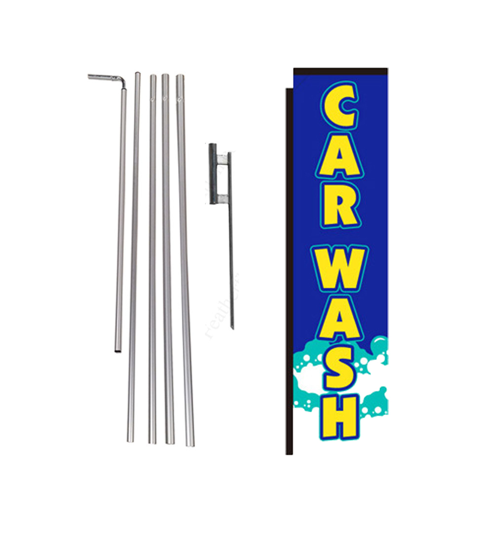 Car Wash soap 15′ Advertising Rectangle Banner Flag w/ pole+spike swooper