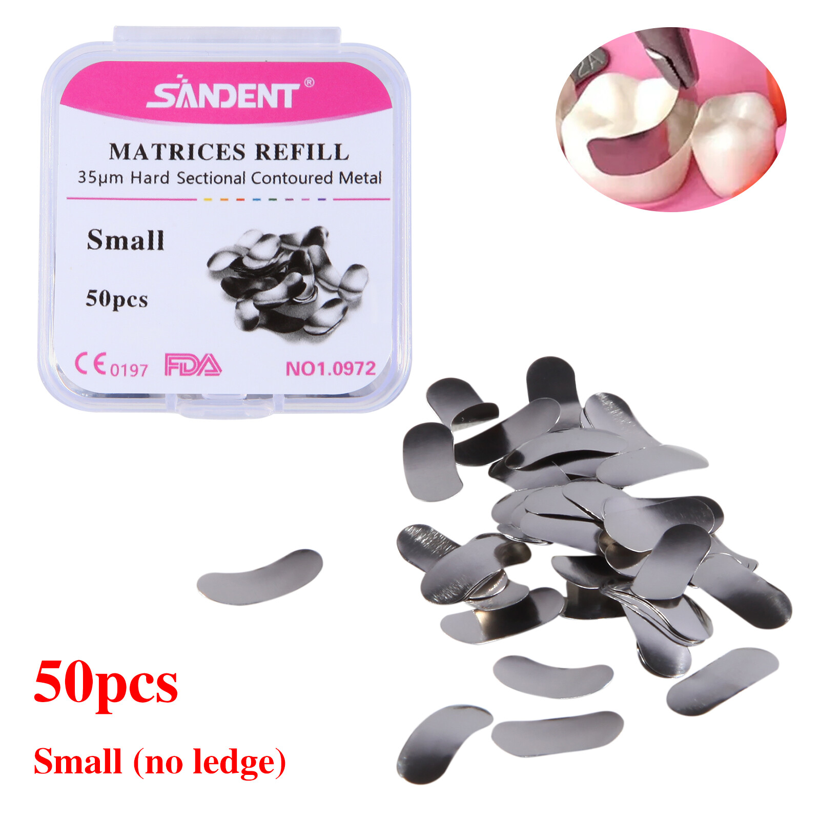 50 Pcs Dental Sectional Contoured Metal Matrices Refill Matrix Band Ledge 35μm