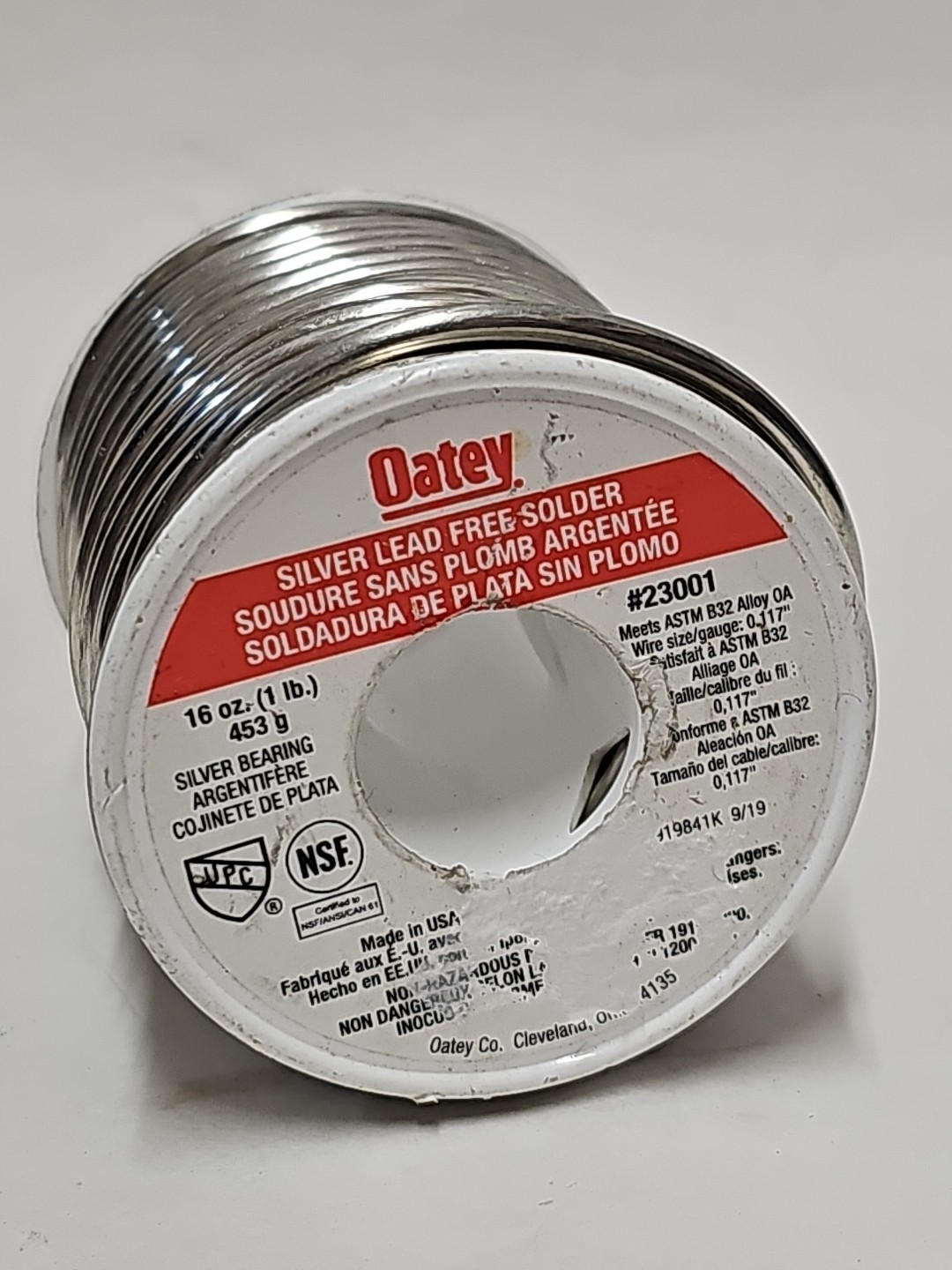 Oatey 23001 1 lb Lead-Free Silver Plumbing Solder Wire Potable Water