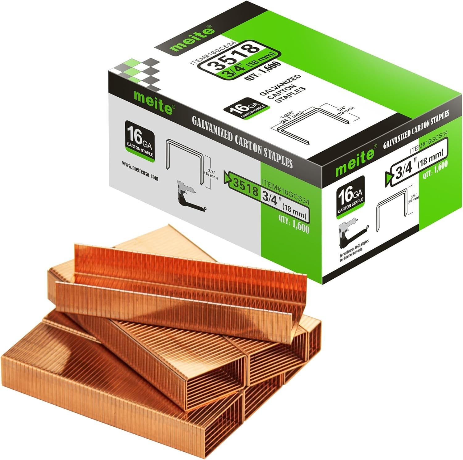 meite Carton Closing Staples 16 Gauge 1-3/8″ Wide Crown Staples