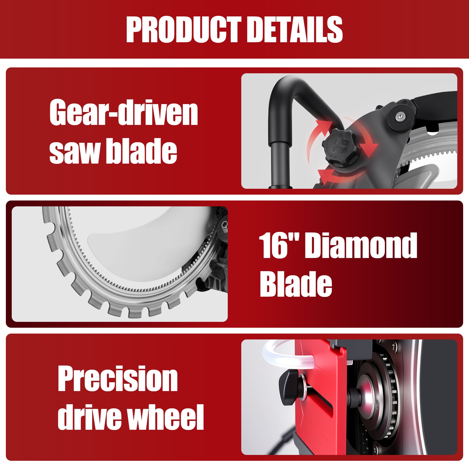 16″ Electric Concrete Saw Cutter 5000W Wet Dry Masonry Cut Saw with Water Pump
